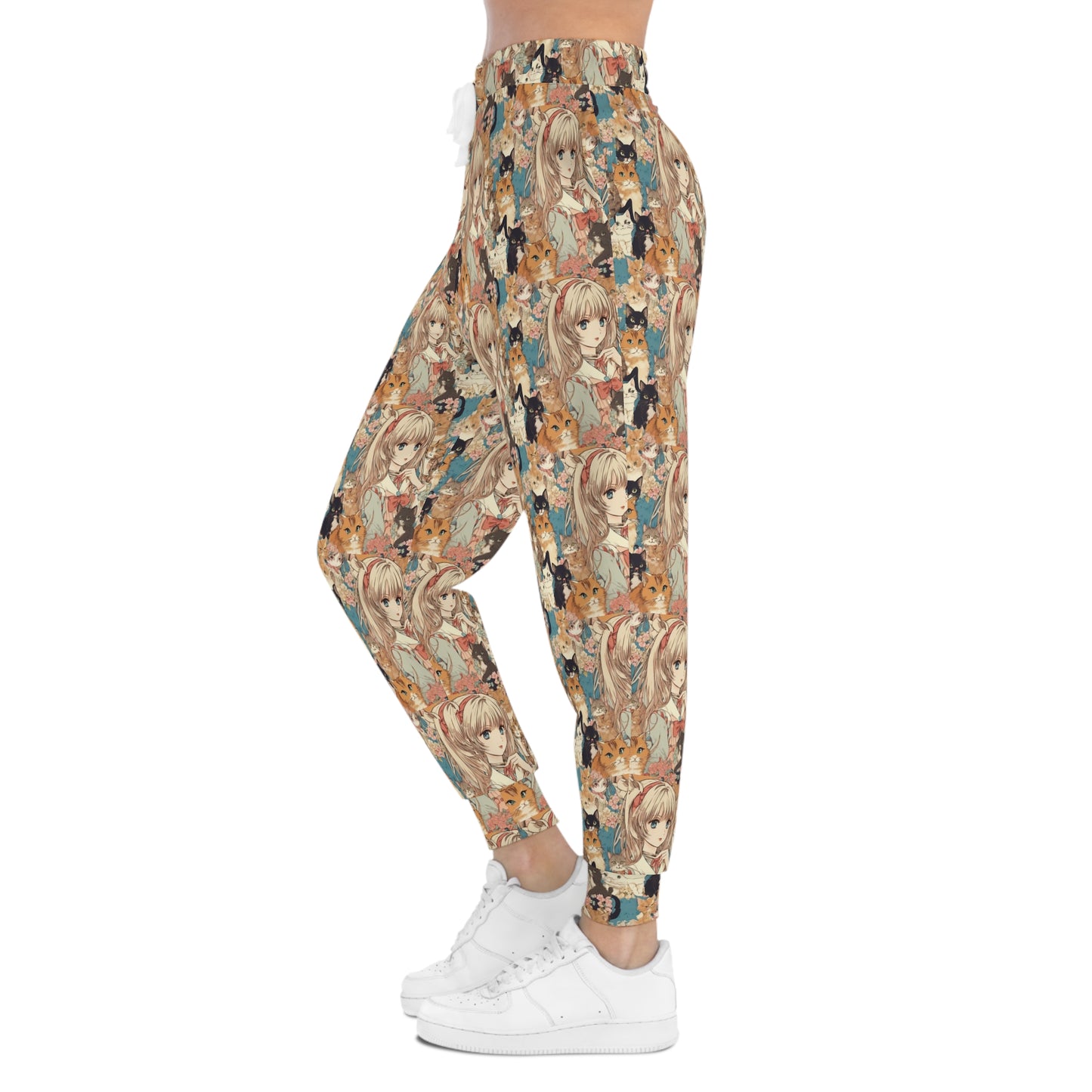 Anime Sweatpants, Vintage Anime Girl and Cat Athletic Joggers, Japanese Art Sweatpants, Anime Gifts, Christmas Gym Clothing