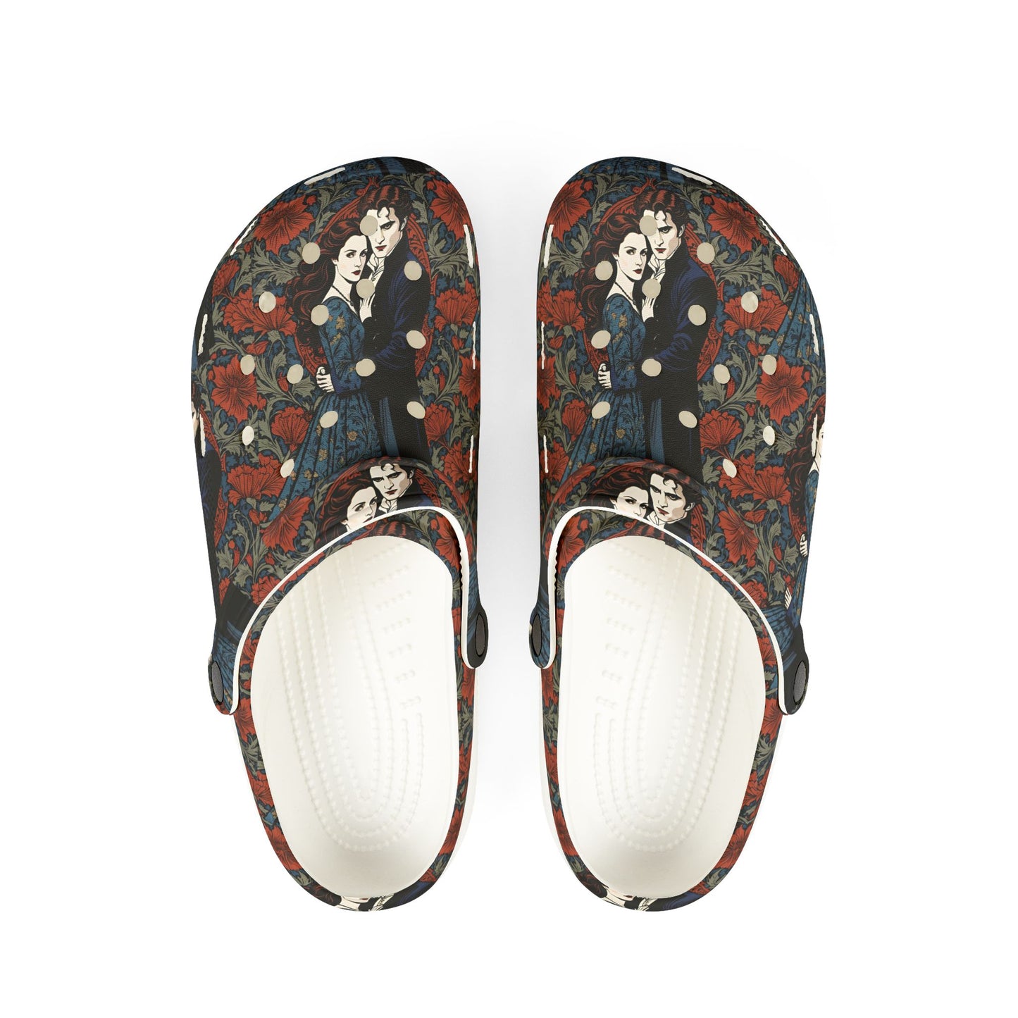 Rubber Shoes, Vampire Novel Art, Romantic Vampire Fan Clogs, Vampire Romance Movie Slides
