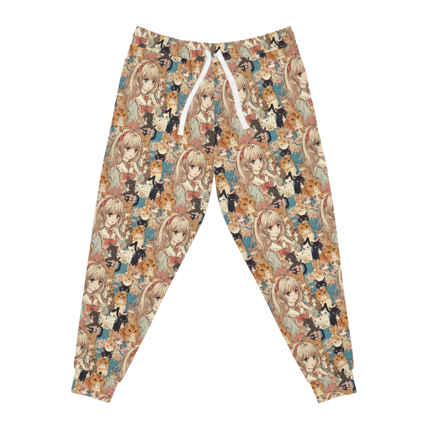 Anime Sweatpants, Vintage Anime Girl and Cat Athletic Joggers, Japanese Art Sweatpants, Anime Gifts, Christmas Gym Clothing