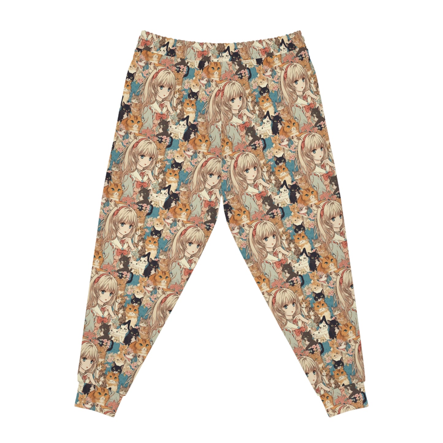 Anime Sweatpants, Vintage Anime Girl and Cat Athletic Joggers, Japanese Art Sweatpants, Anime Gifts, Christmas Gym Clothing