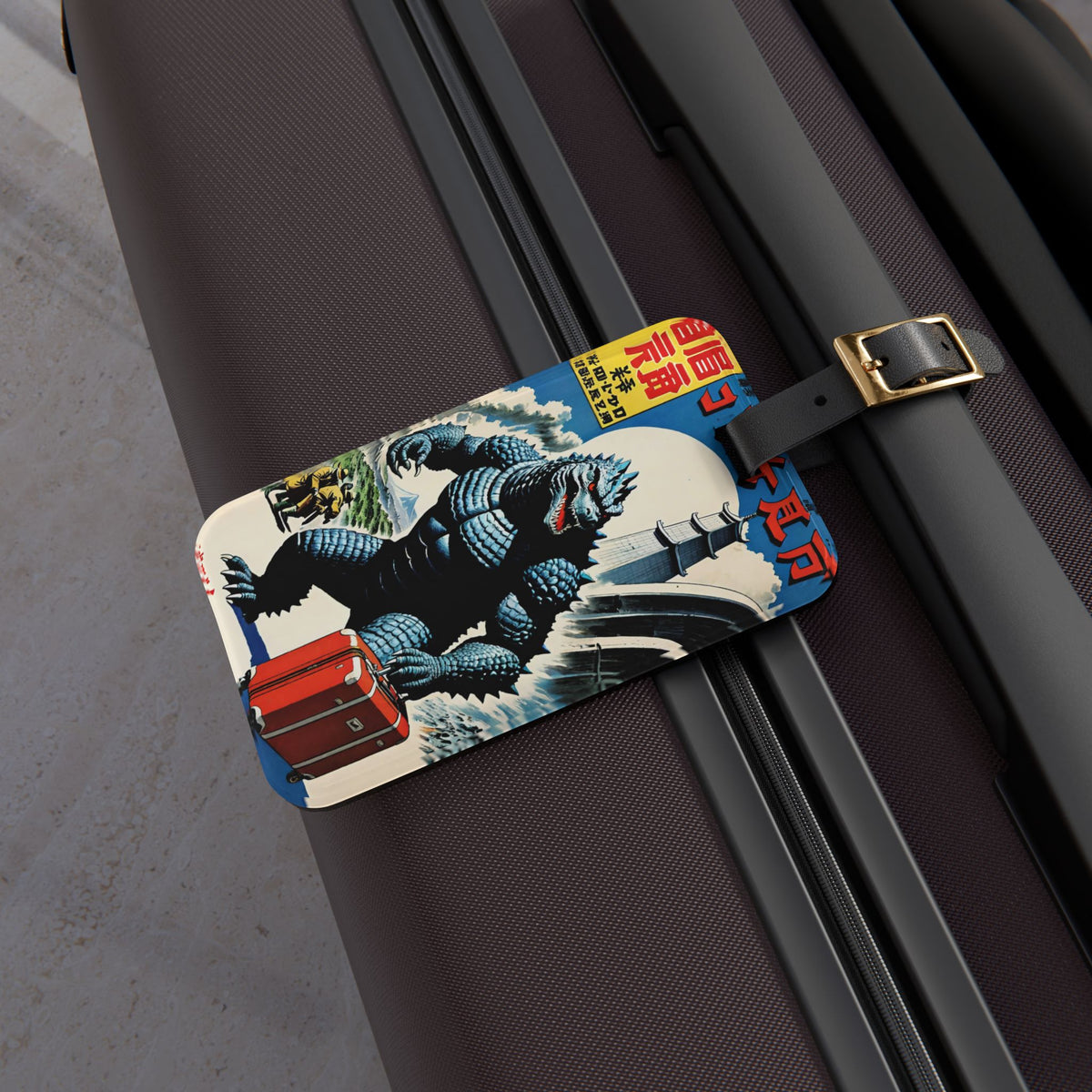 Retro Giant Monster Luggage Tag - Vintage Japanese Comic Suitcase ID Tag - Kaiju Travel Accessory