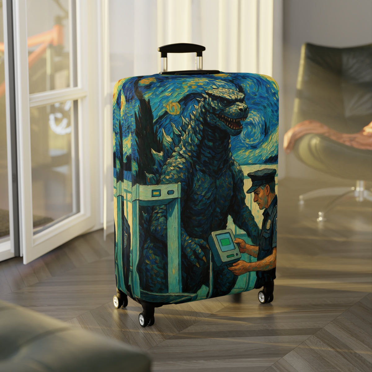 Funny Giant Monster Airport Suitcase Cover | Surreal Night Sky Luggage Protector