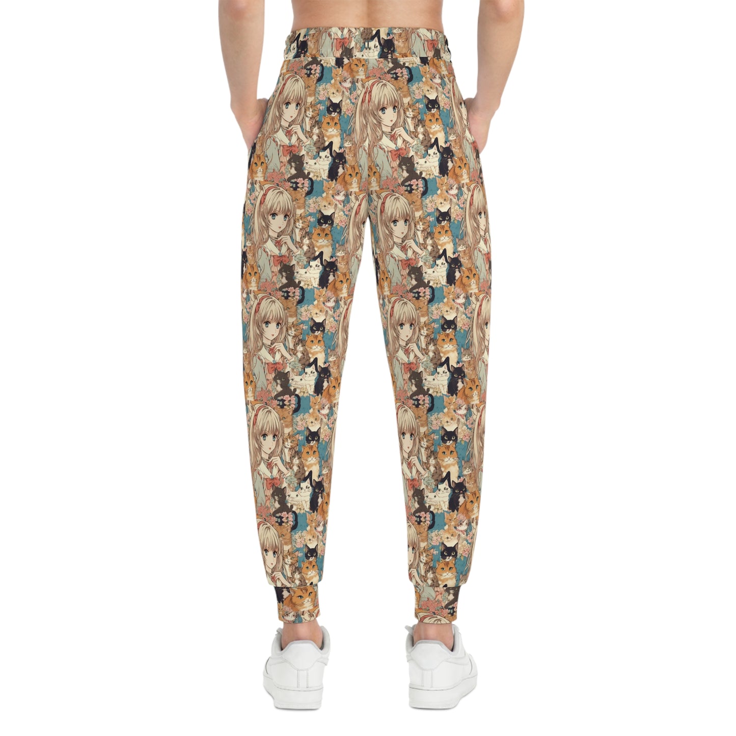 Anime Sweatpants, Vintage Anime Girl and Cat Athletic Joggers, Japanese Art Sweatpants, Anime Gifts, Christmas Gym Clothing