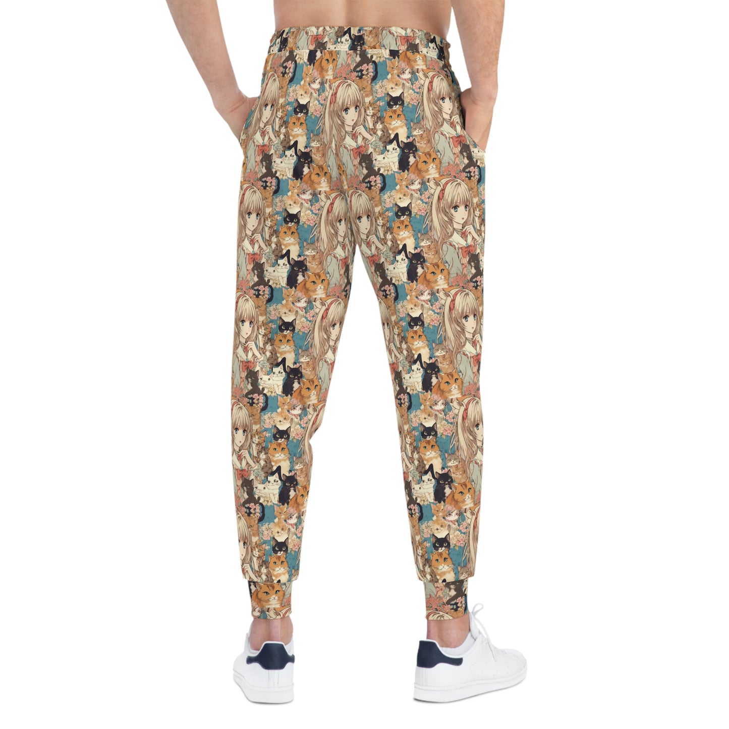 Anime Sweatpants, Vintage Anime Girl and Cat Athletic Joggers, Japanese Art Sweatpants, Anime Gifts, Christmas Gym Clothing
