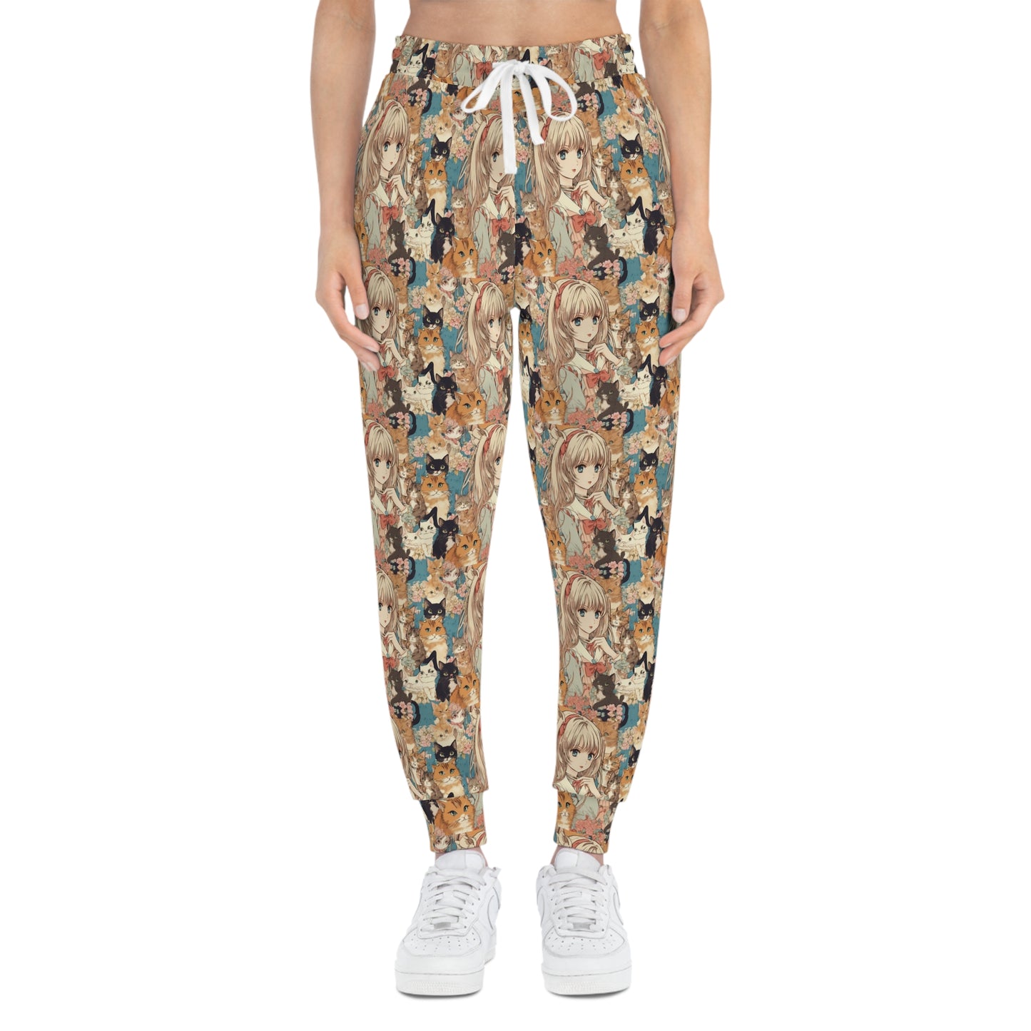 Anime Sweatpants, Vintage Anime Girl and Cat Athletic Joggers, Japanese Art Sweatpants, Anime Gifts, Christmas Gym Clothing