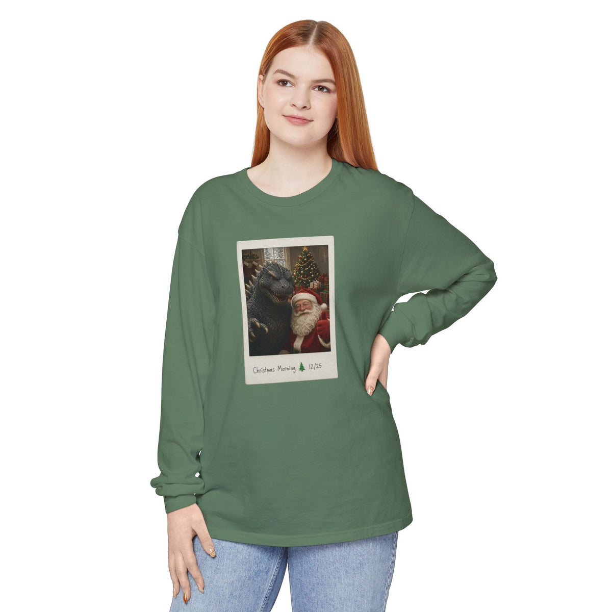 Christmas Morning Vintage Santa Long Sleeve T-Shirt – Cozy Garment-Dyed Woodland Christmas Tee