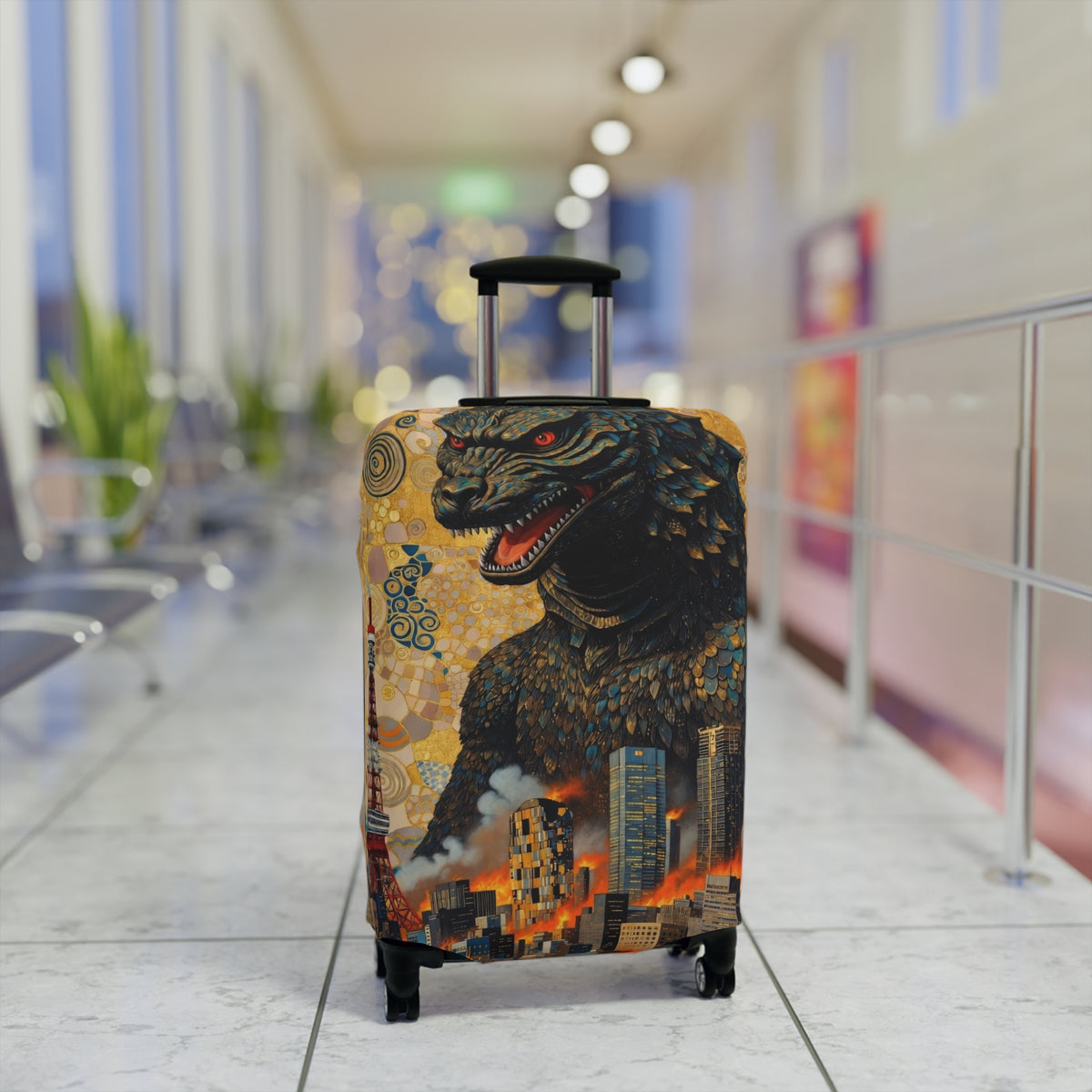 Art Nouveau Golden Monster Luggage Cover - Elastic Suitcase Protector for Travel