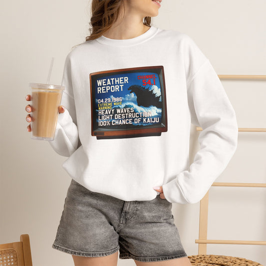 Kaiju Weather Report Sweatshirt | Retro Japanese Monster Graphic Crewneck