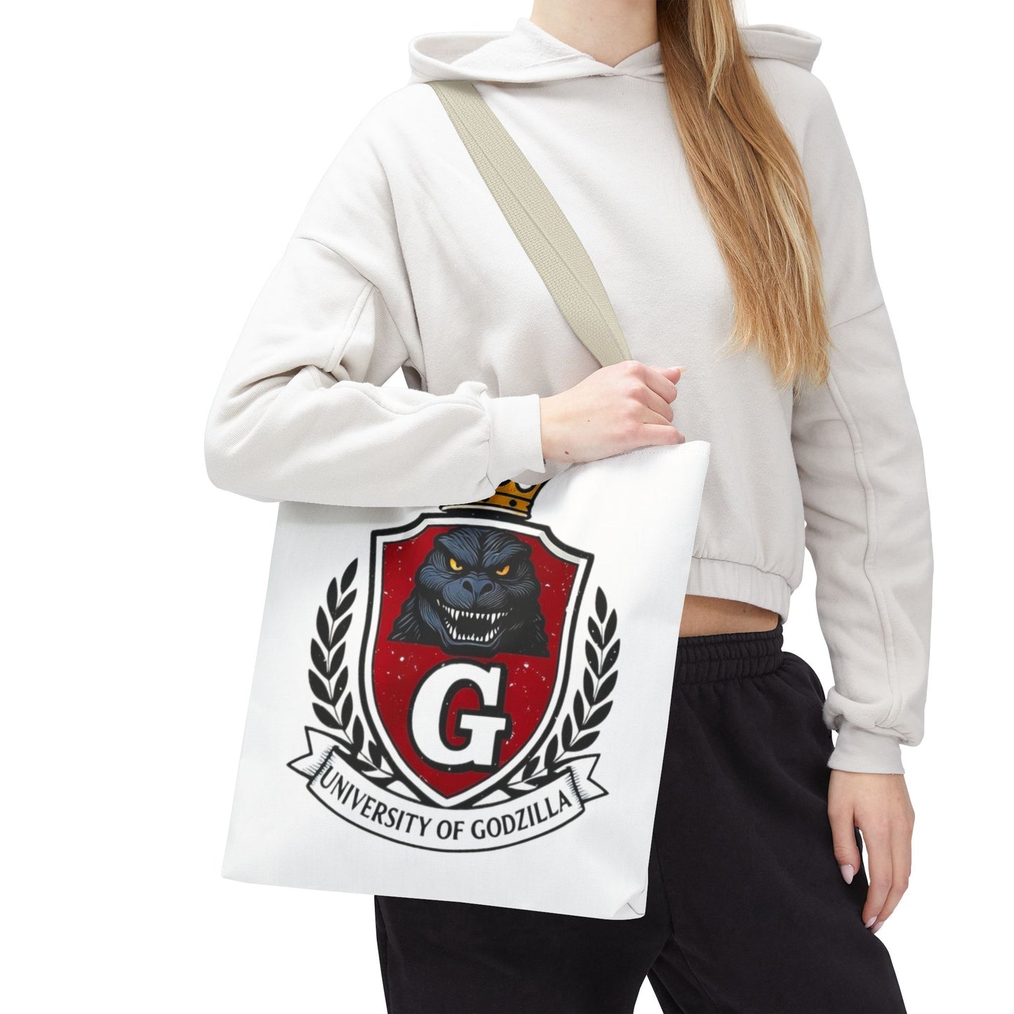 Godzilla University Tote Bag | Fun Bag, Gift for Movies Fans, Cute Carryall, College Spirit, Party Favor, Art Print