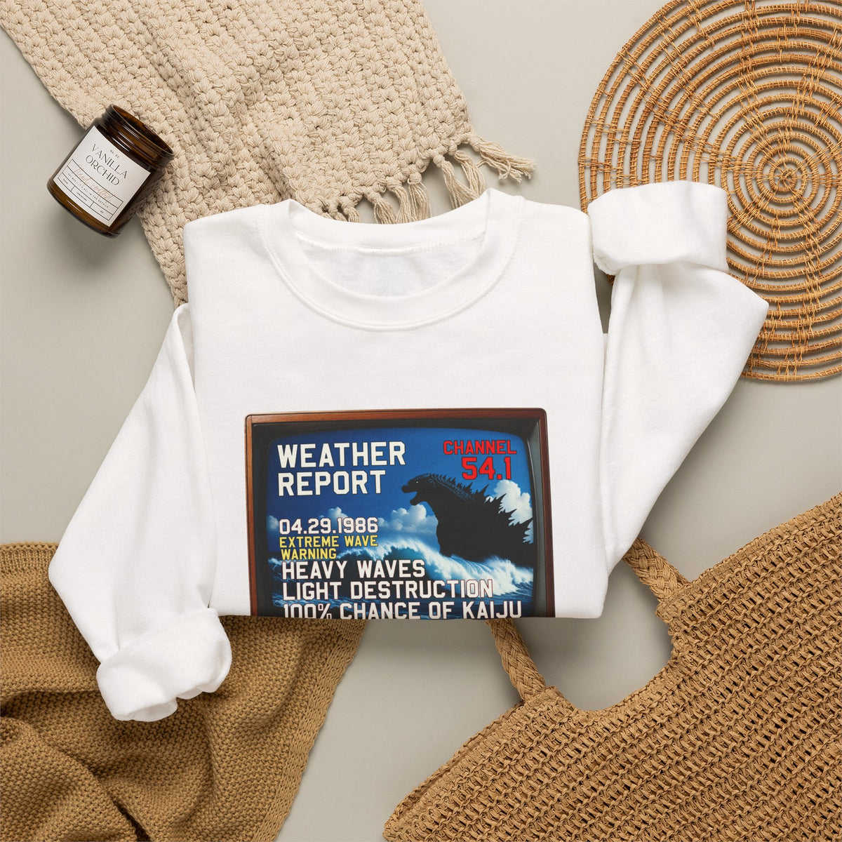 Kaiju Weather Report Sweatshirt | Retro Japanese Monster Graphic Crewneck
