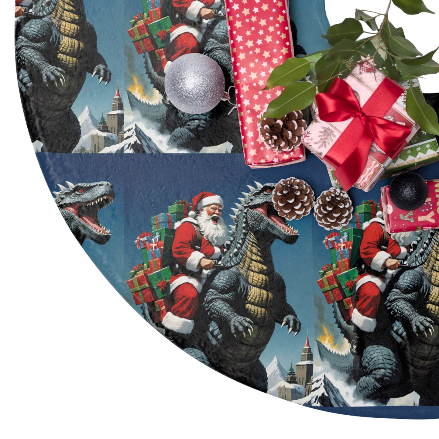 Godzilla Santa Christmas Tree Skirt