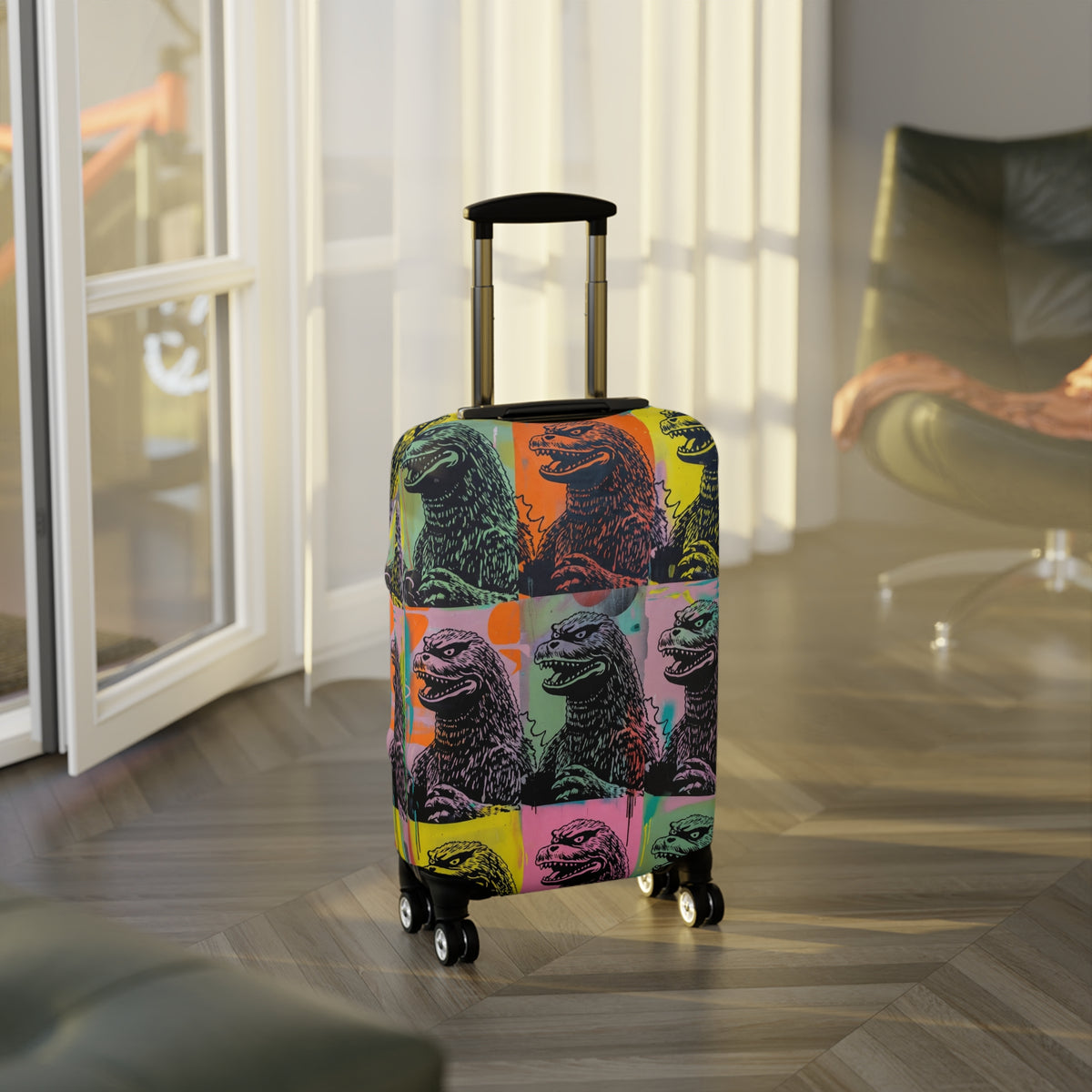 Pop Art Monster Luggage Cover - Fun Travel Gift for Suitcase Lovers