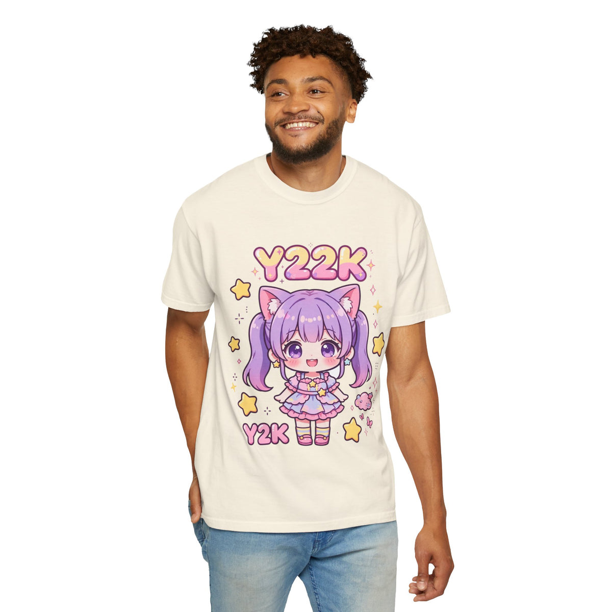 Y2K Anime Catgirl Graphic T-Shirt – Pastel Chibi Kawaii Tee | Heavyweight Cotton Y2K Streetwear
