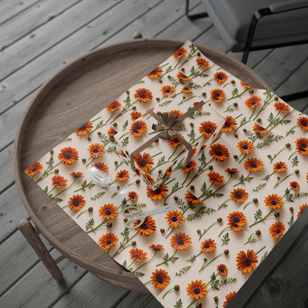 Boho Daisy Birthday wrapping paper | Cream with burnt orange daisies