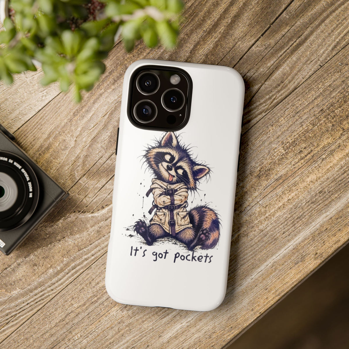 “It’s Got Pockets” Cute Raccoon Tough Phone Case