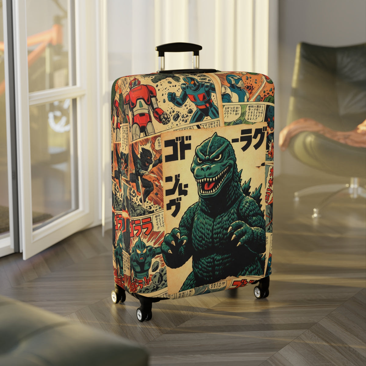 Vintage Monster Collage Luggage Cover - Retro Suitcase Protector