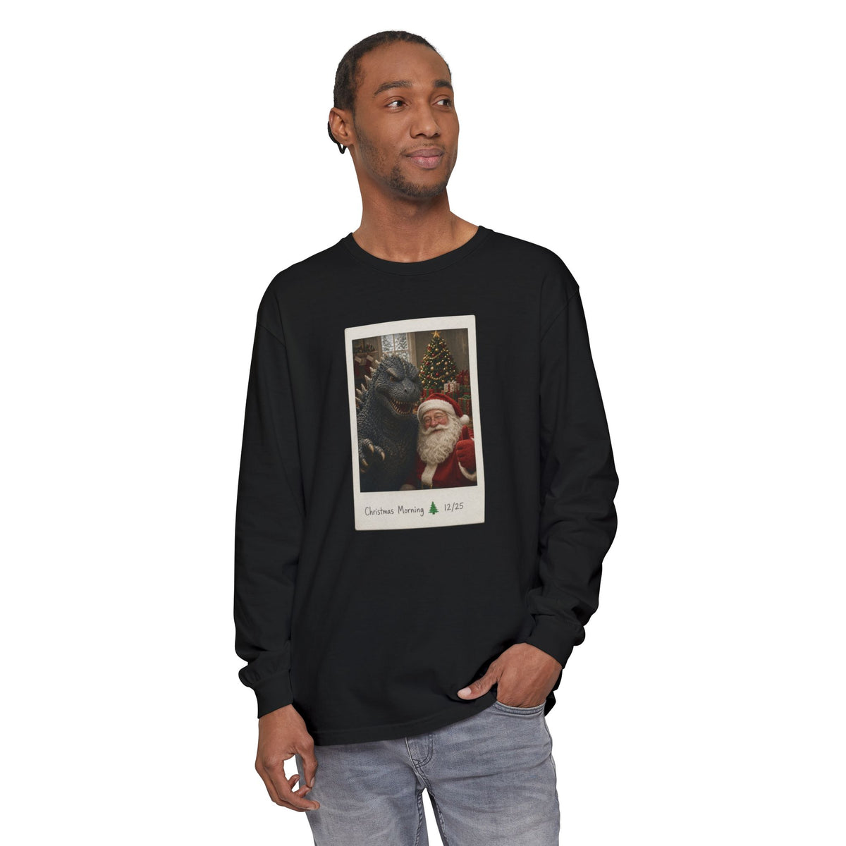 Christmas Morning Vintage Santa Long Sleeve T-Shirt – Cozy Garment-Dyed Woodland Christmas Tee