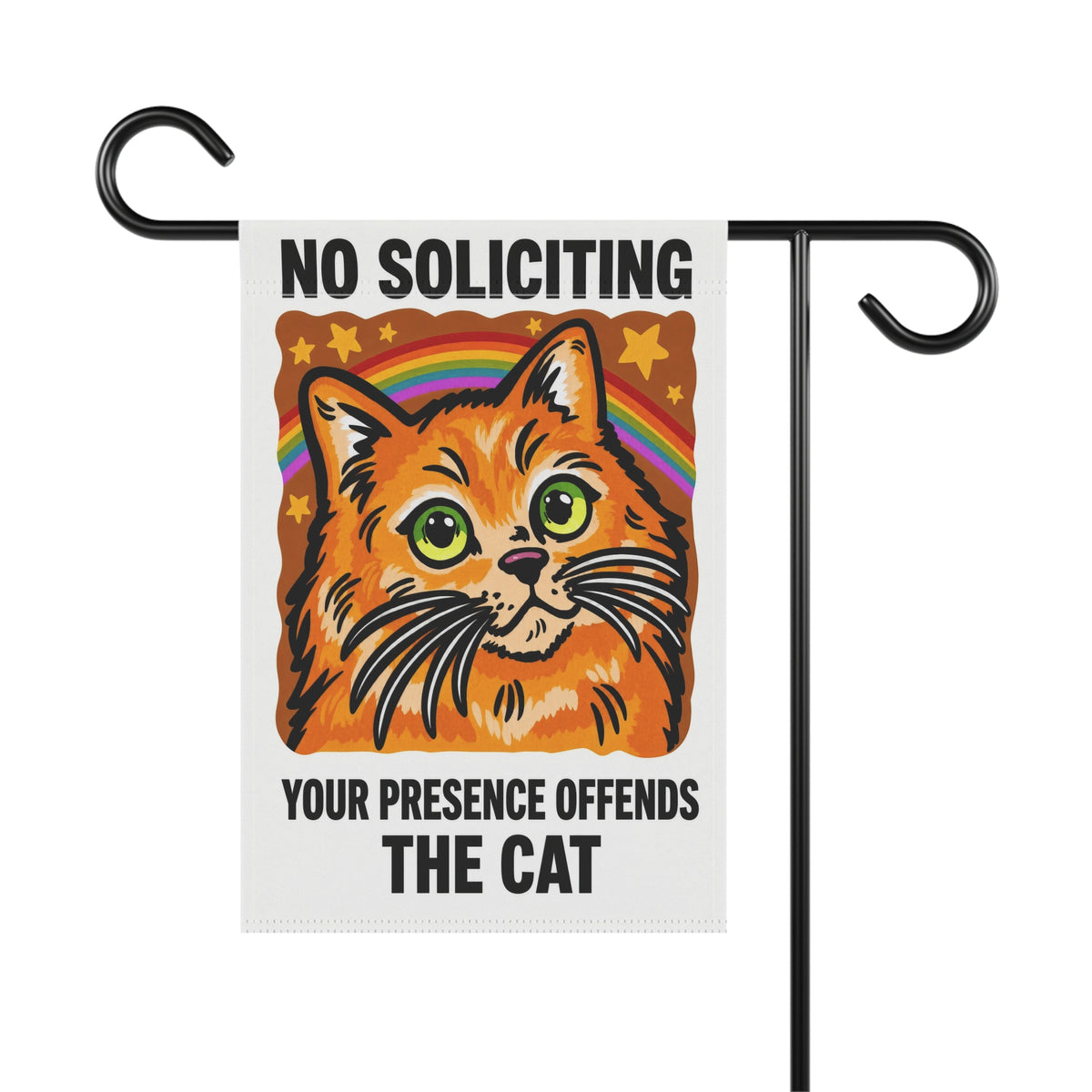Funny No Soliciting Sign - Your Presence Offends The Cat - Retro Cat House Banner for Cat Moms