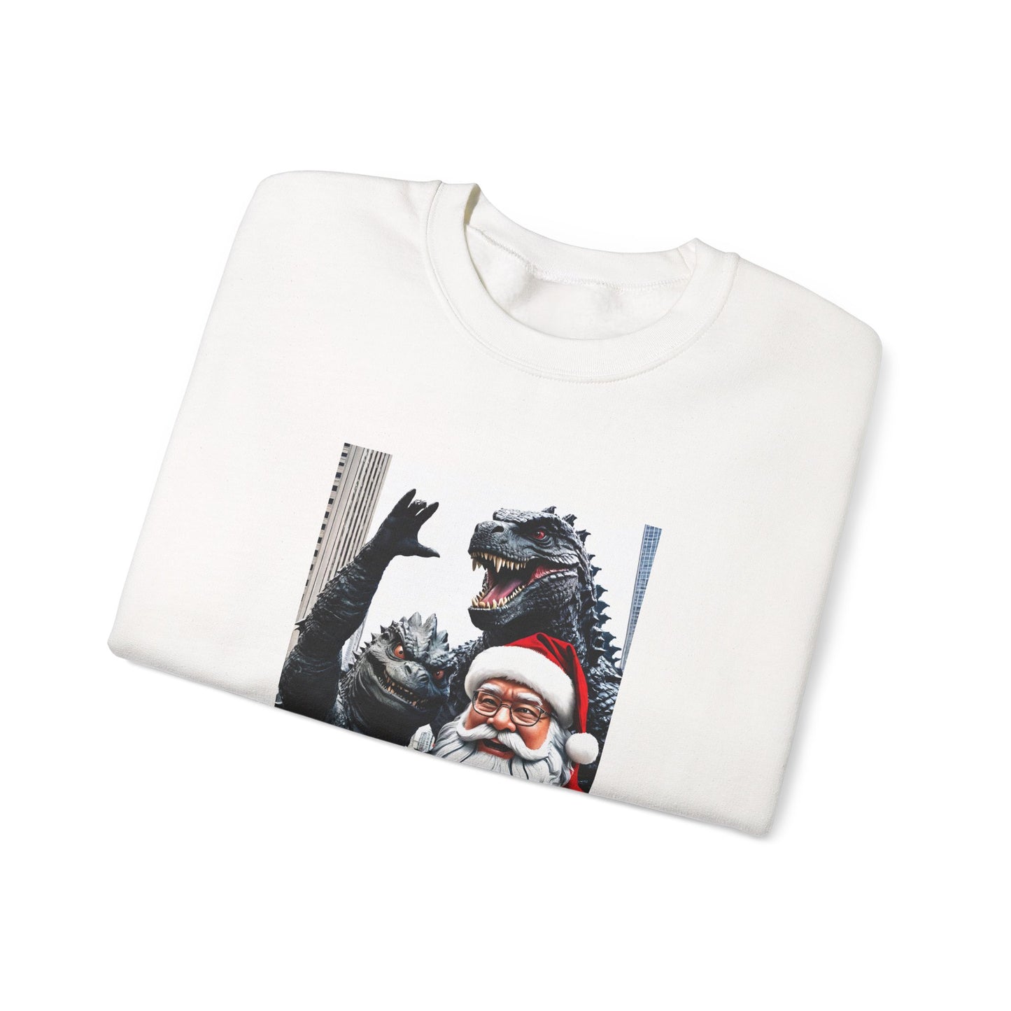 Santa with Godzilla Crewneck Sweatshirt