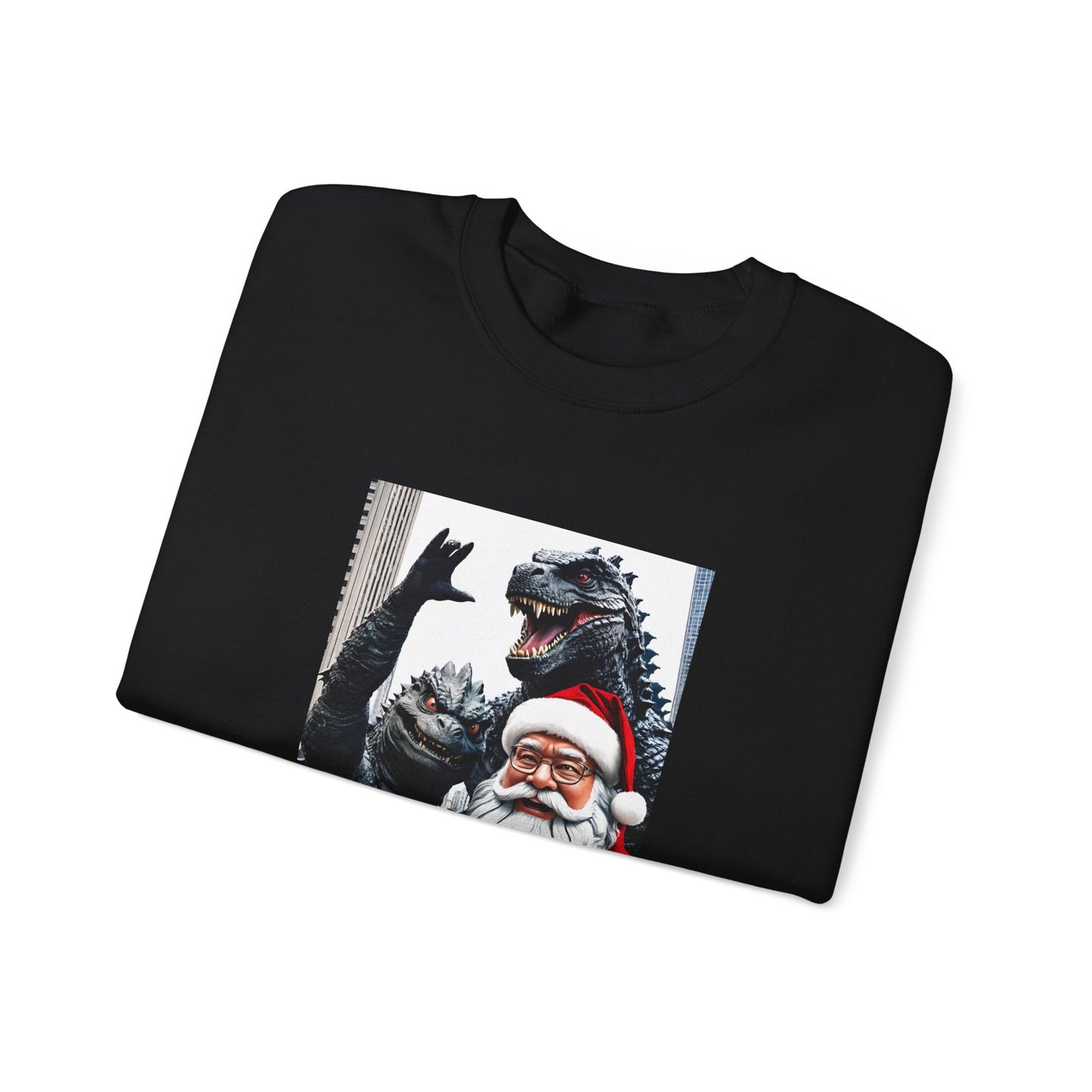 Santa with Godzilla Crewneck Sweatshirt