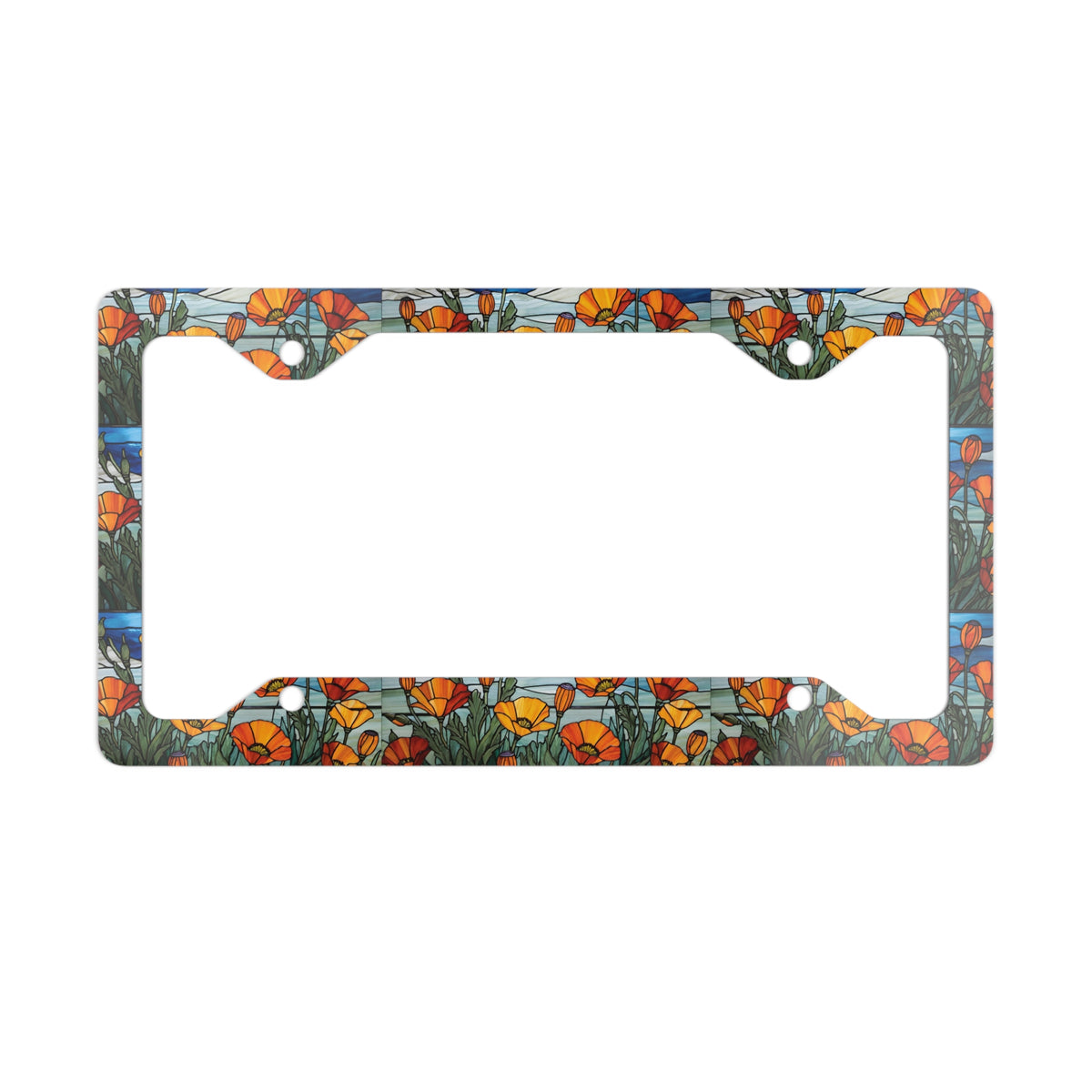 California Poppy Stained Glass Art Metal License Plate Frame | California Poppy License Plate Frame