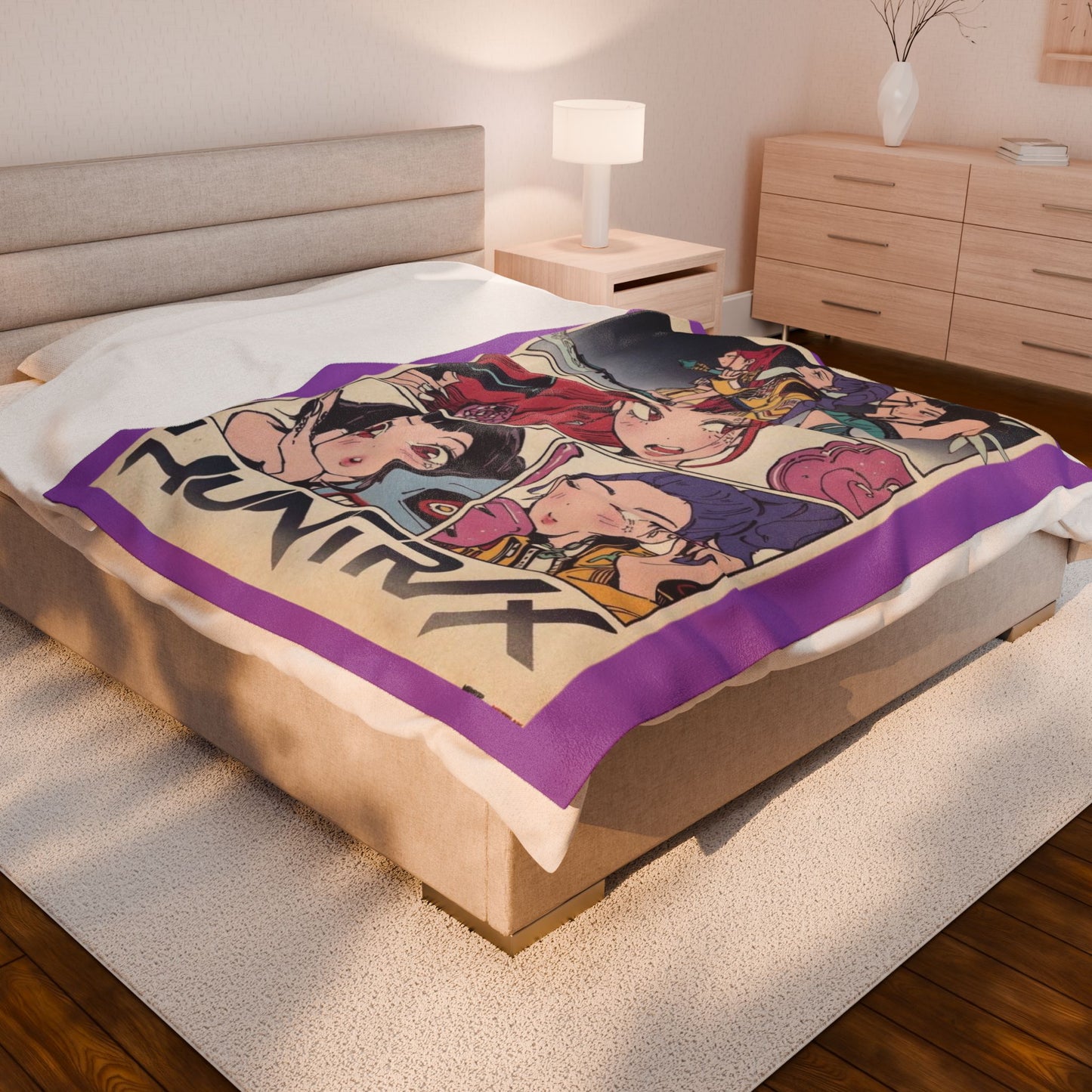 Kpop blanket, kpop art Velveteen Plush Blanket — Kawaii Comic Panel Throw