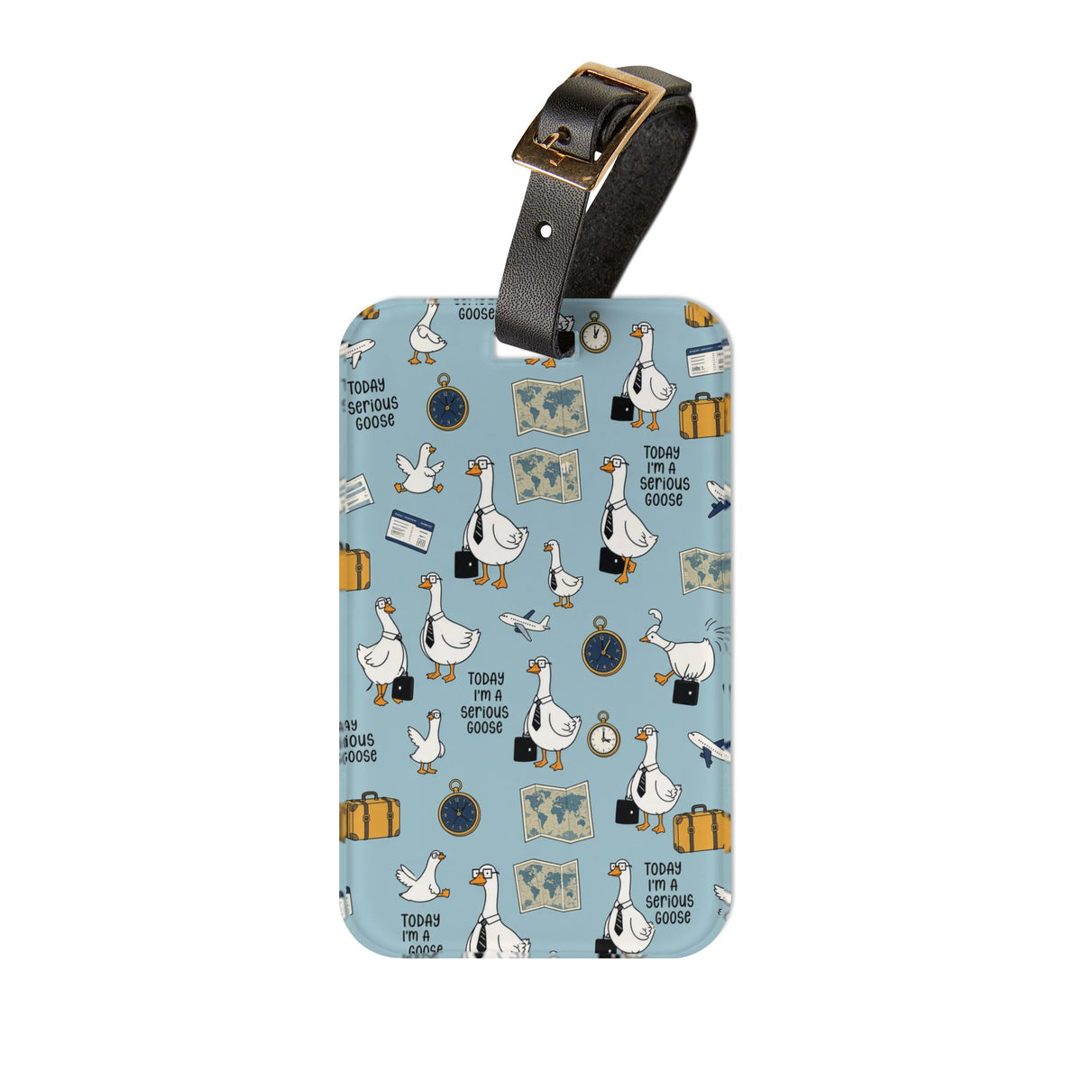 Silly Goose Travel Luggage Tag – 'Today I'm a Seagull' Blue Pattern