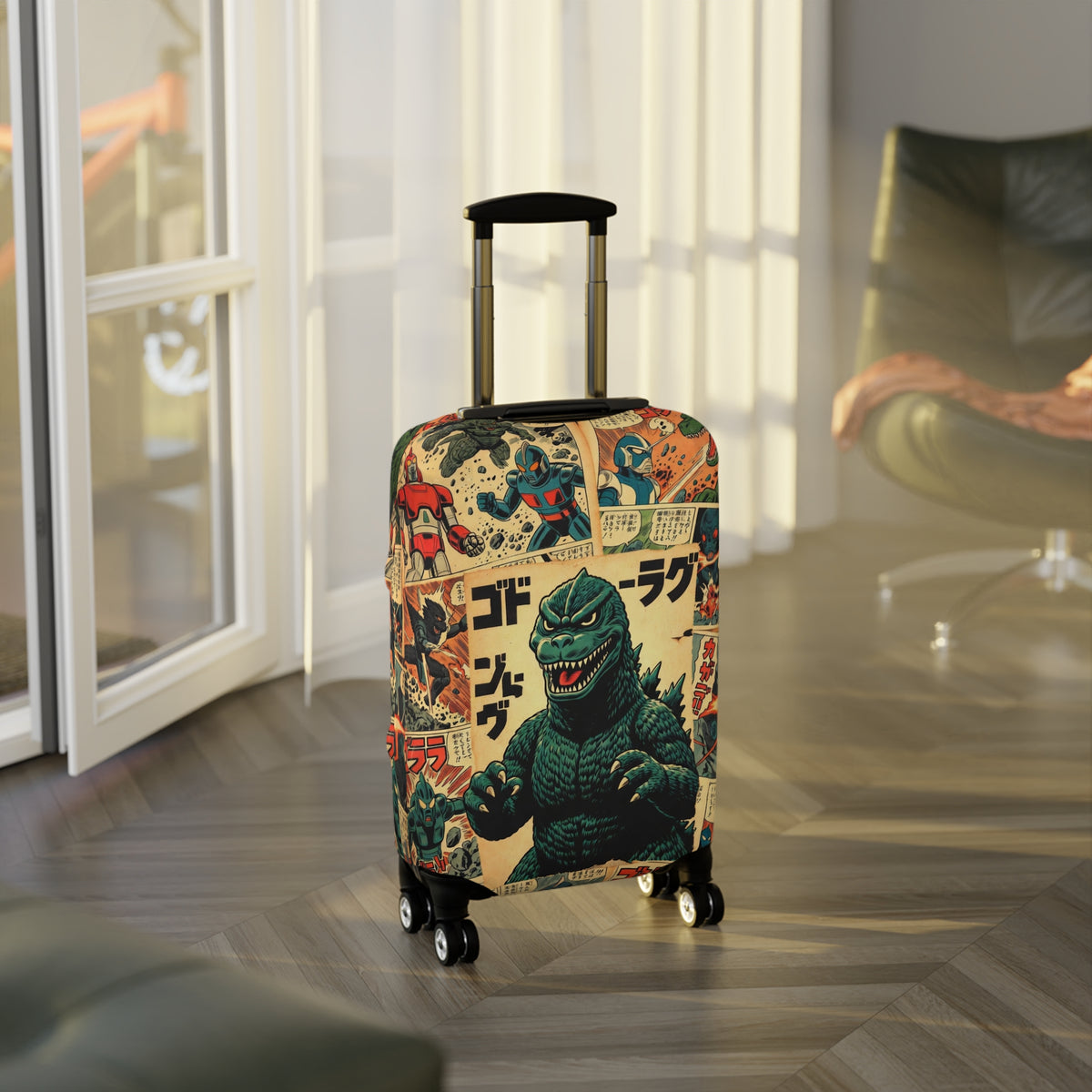 Vintage Monster Collage Luggage Cover - Retro Suitcase Protector
