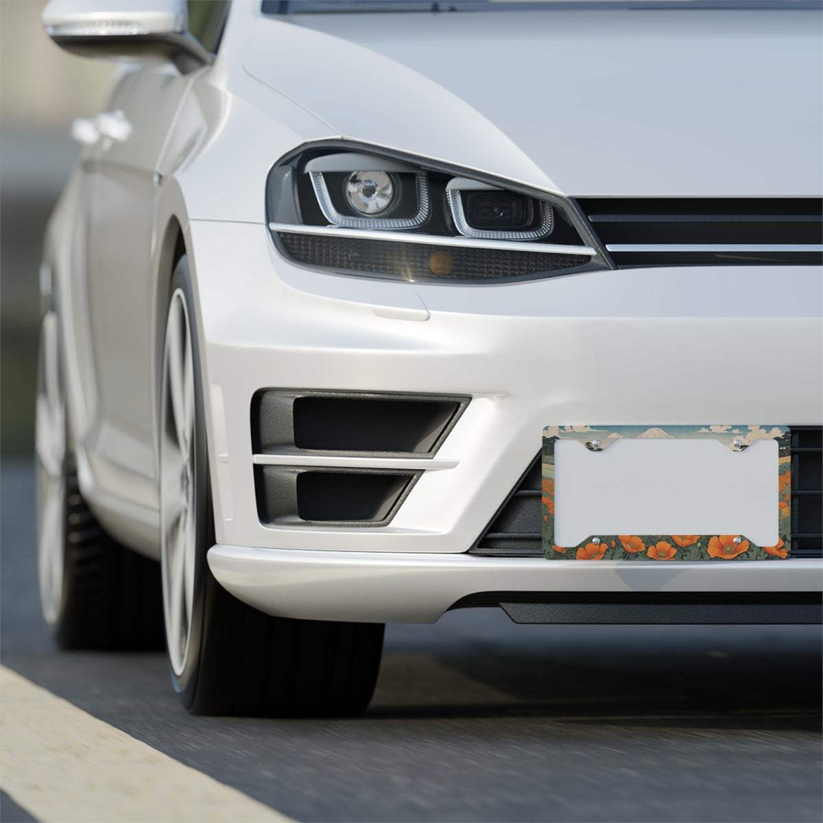 California Poppy Field with Mountain Metal License Plate Frame | Floral Scenic Plate Frame