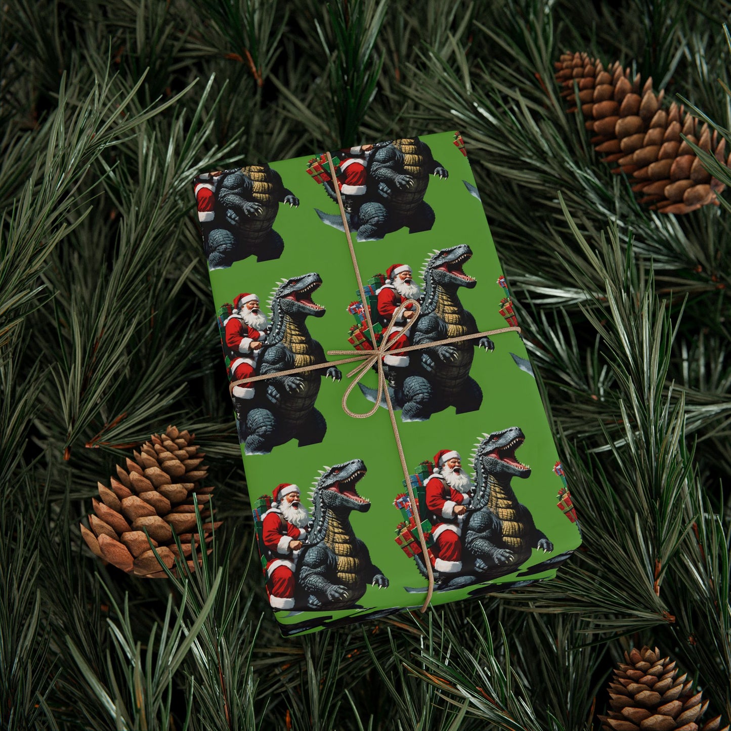 Godzilla Santa Vintage Christmas Wrapping Papers