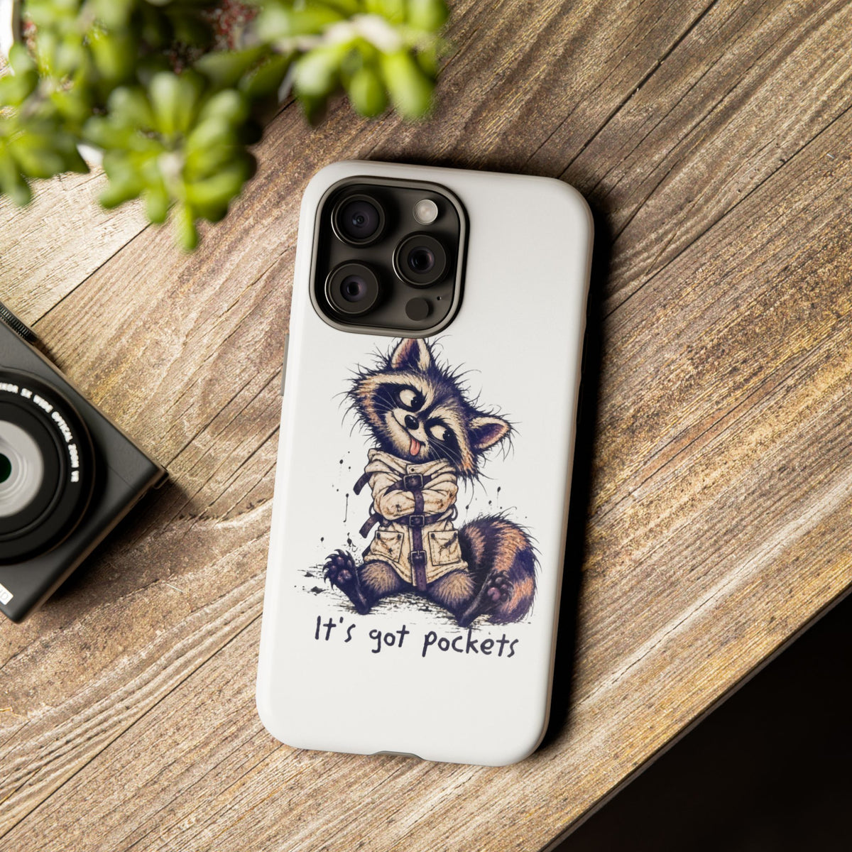 “It’s Got Pockets” Cute Raccoon Tough Phone Case