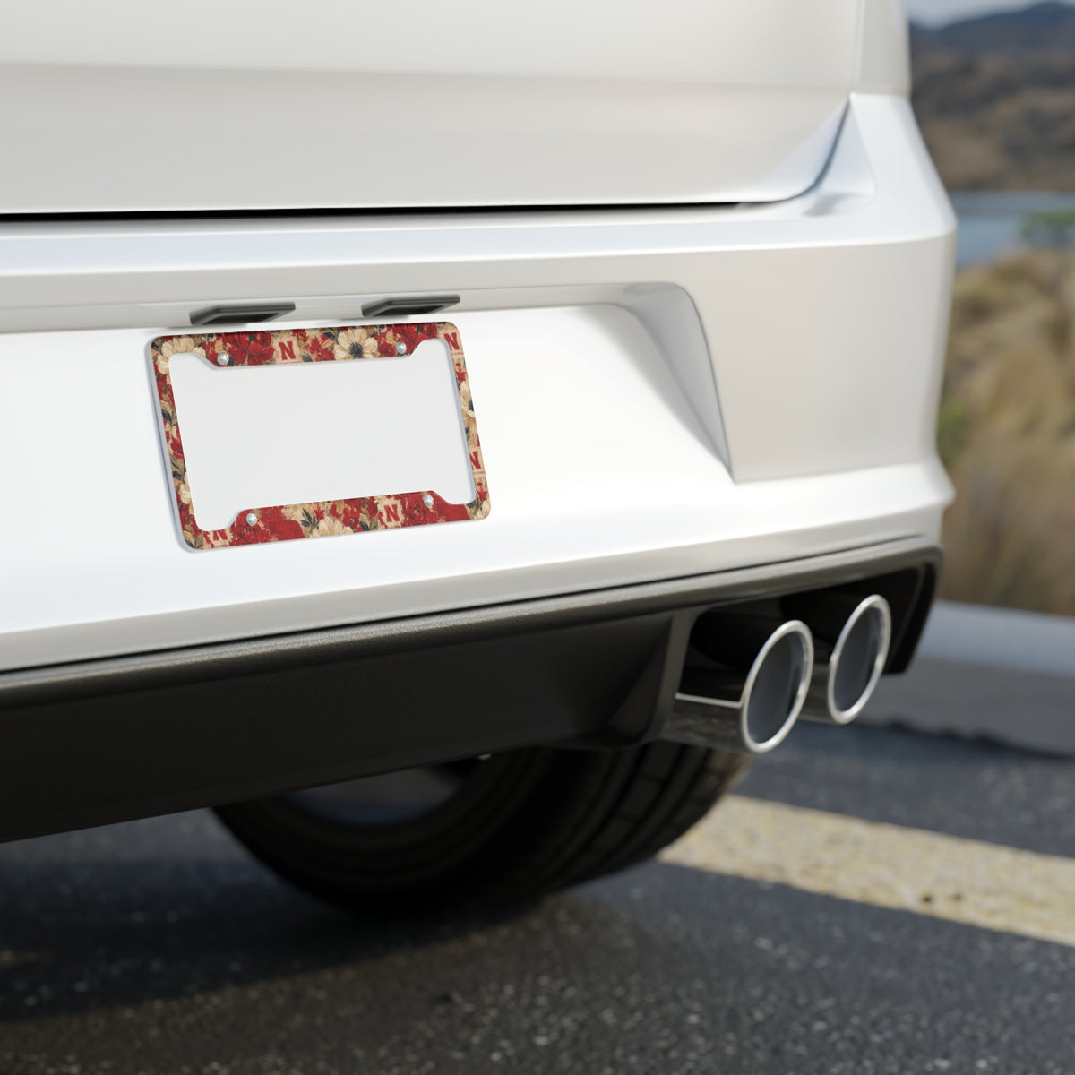 Nebraska Wildflower License Plate Frame - Vintage Floral Car Tag Holder, Red & Cream Botanical Aluminum Frame
