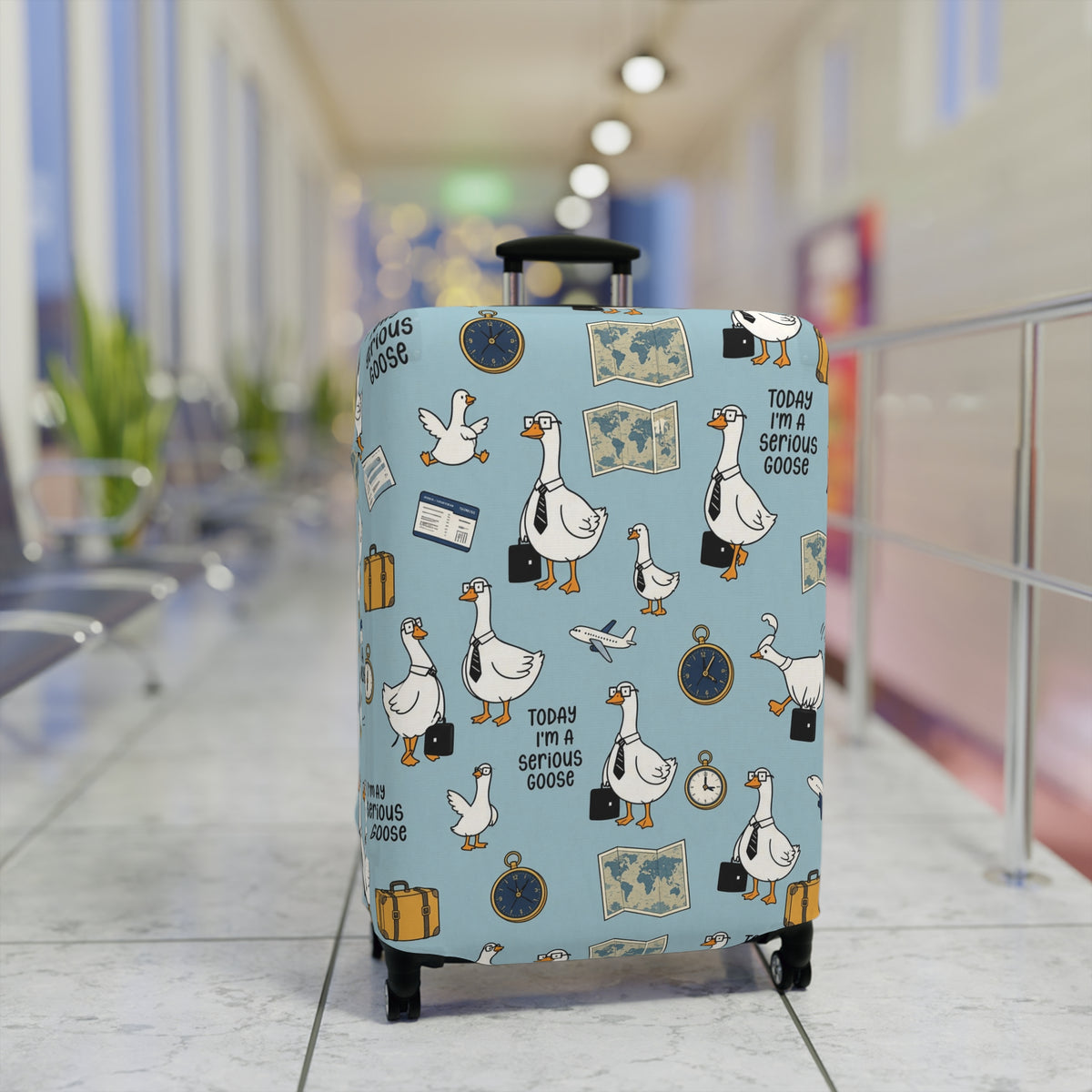 Today I'm A Serious Goose - Funny Goose Luggage Cover | Cute Cartoon Suitcase Protector