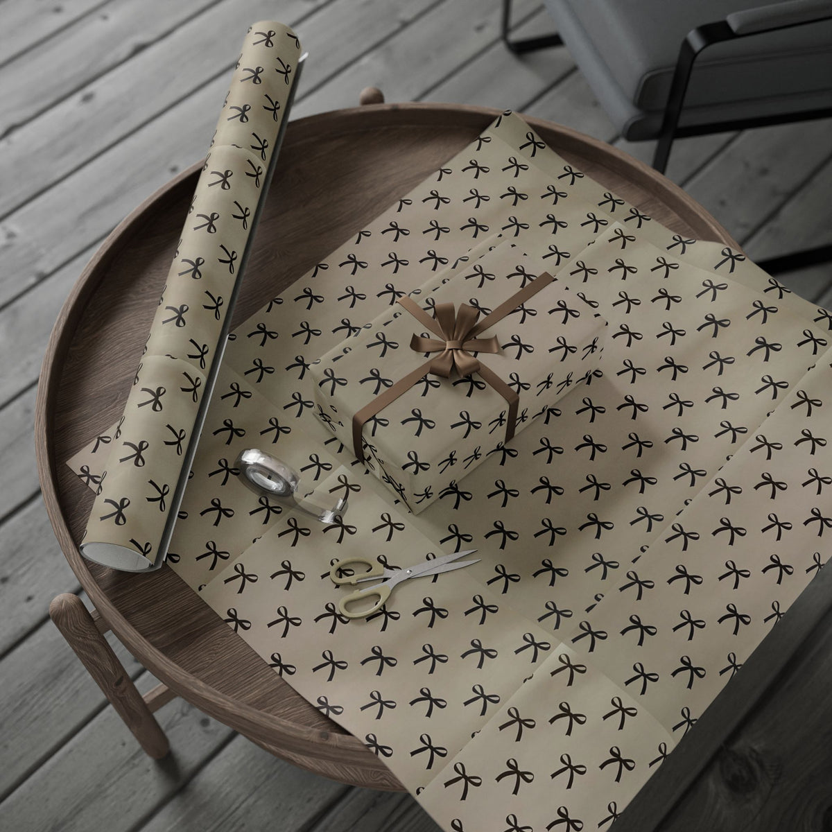 Coquette Bow Wrapping Paper Roll - Black Bow on Kraft - Aesthetic Gift Wrap
