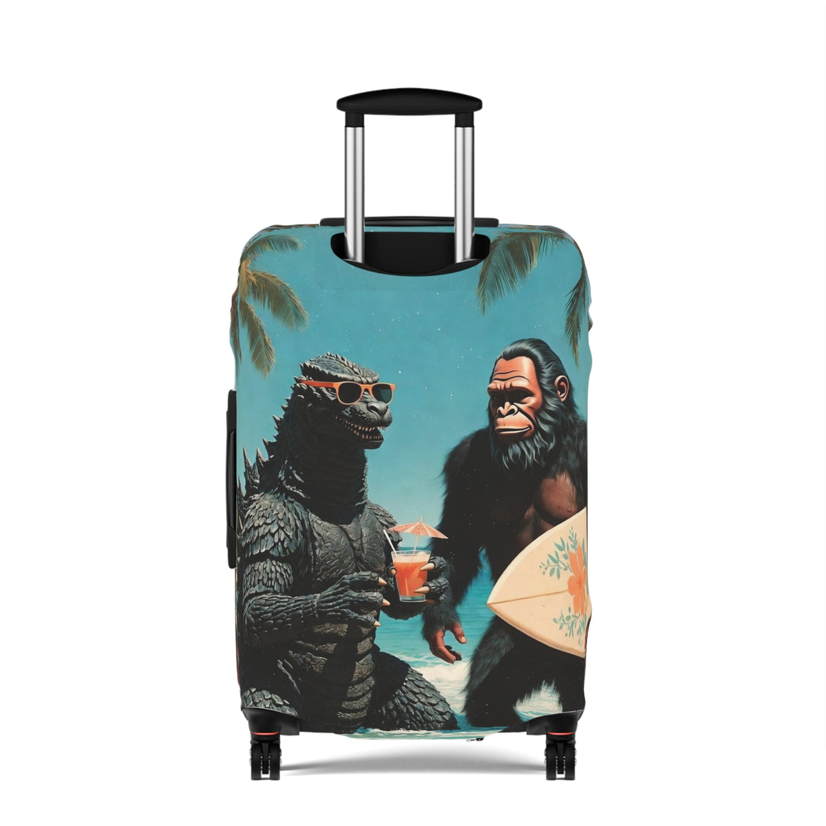 Beach Cryptids Luggage Cover - Funny Tropical Vacation Monsters Suitcase Protector