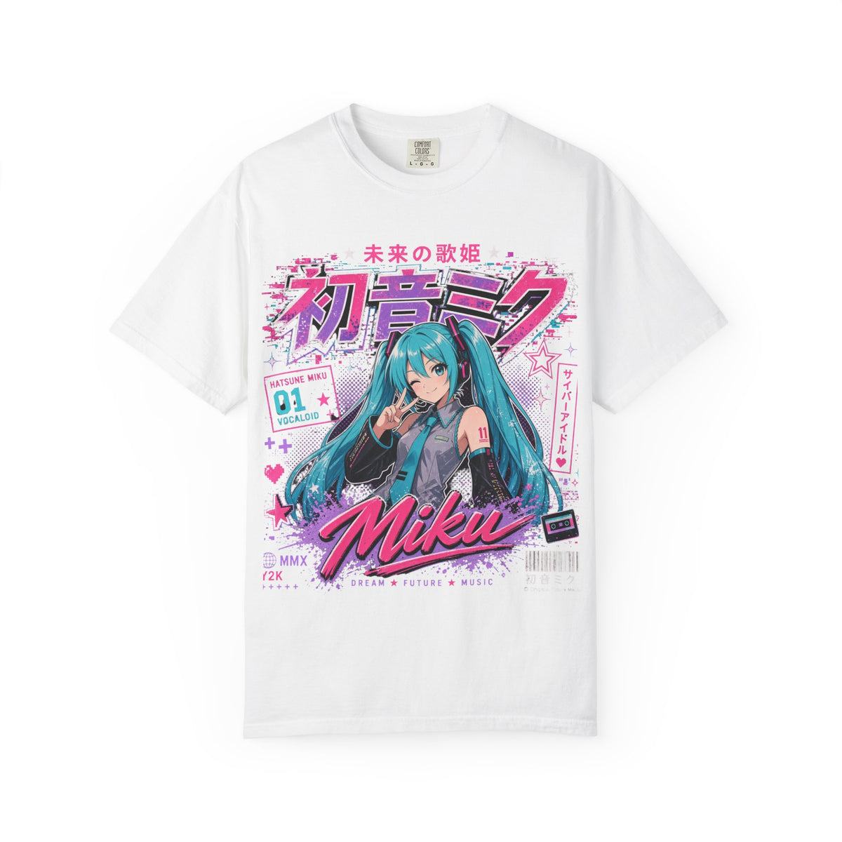 Y2K Anime Girl Graphic T-Shirt - Teal Hair Virtual Pop Star Tee