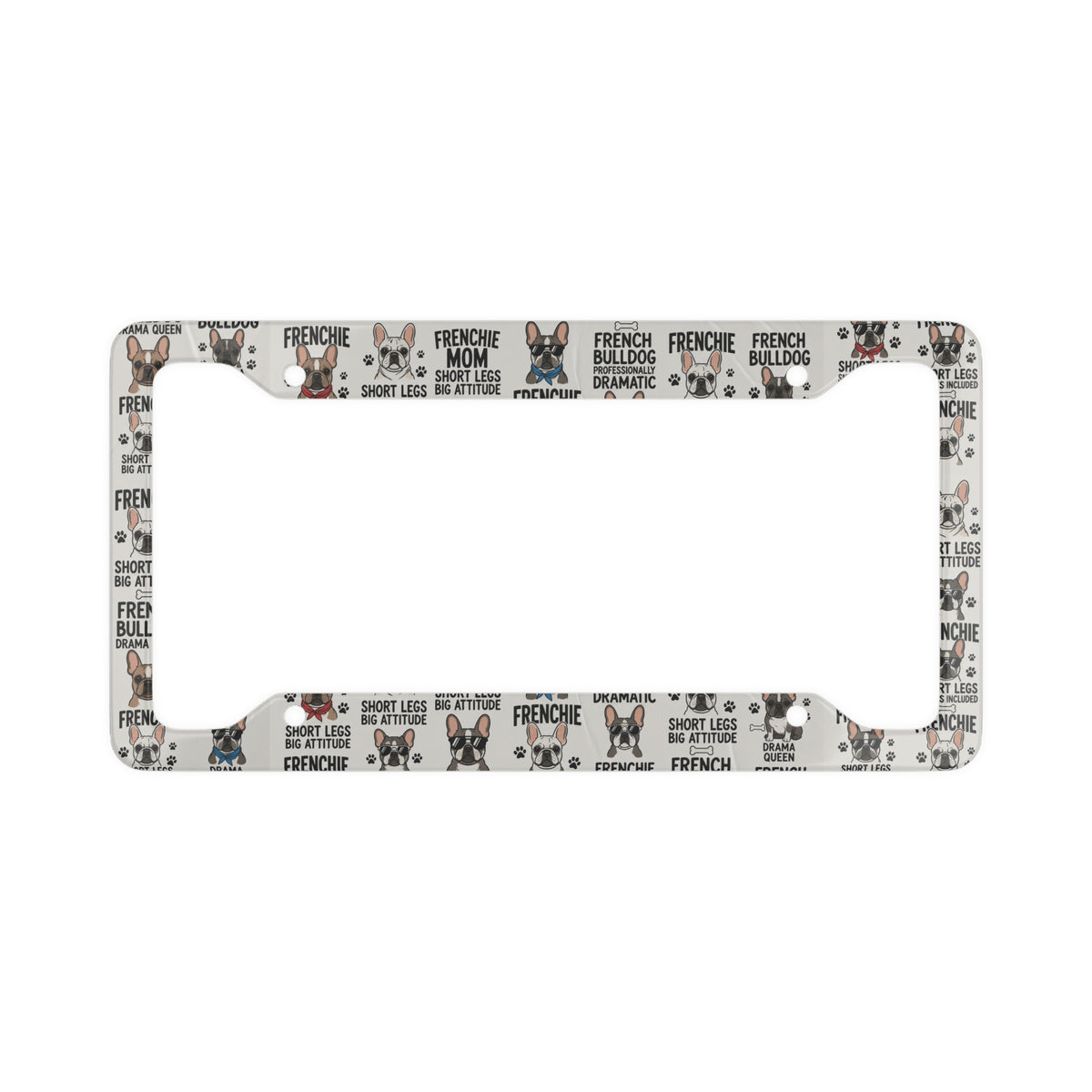 French Bulldog Pattern License Plate Frame – 'Frenchie Mom' Cute Dog Car Accessory