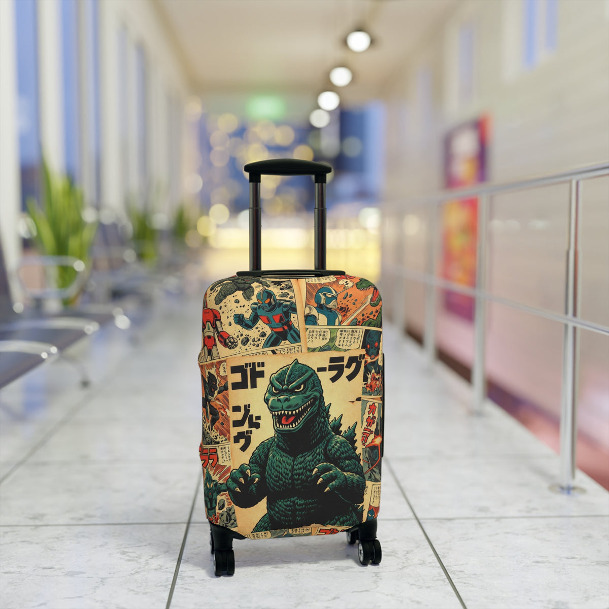 Vintage Monster Collage Luggage Cover - Retro Suitcase Protector