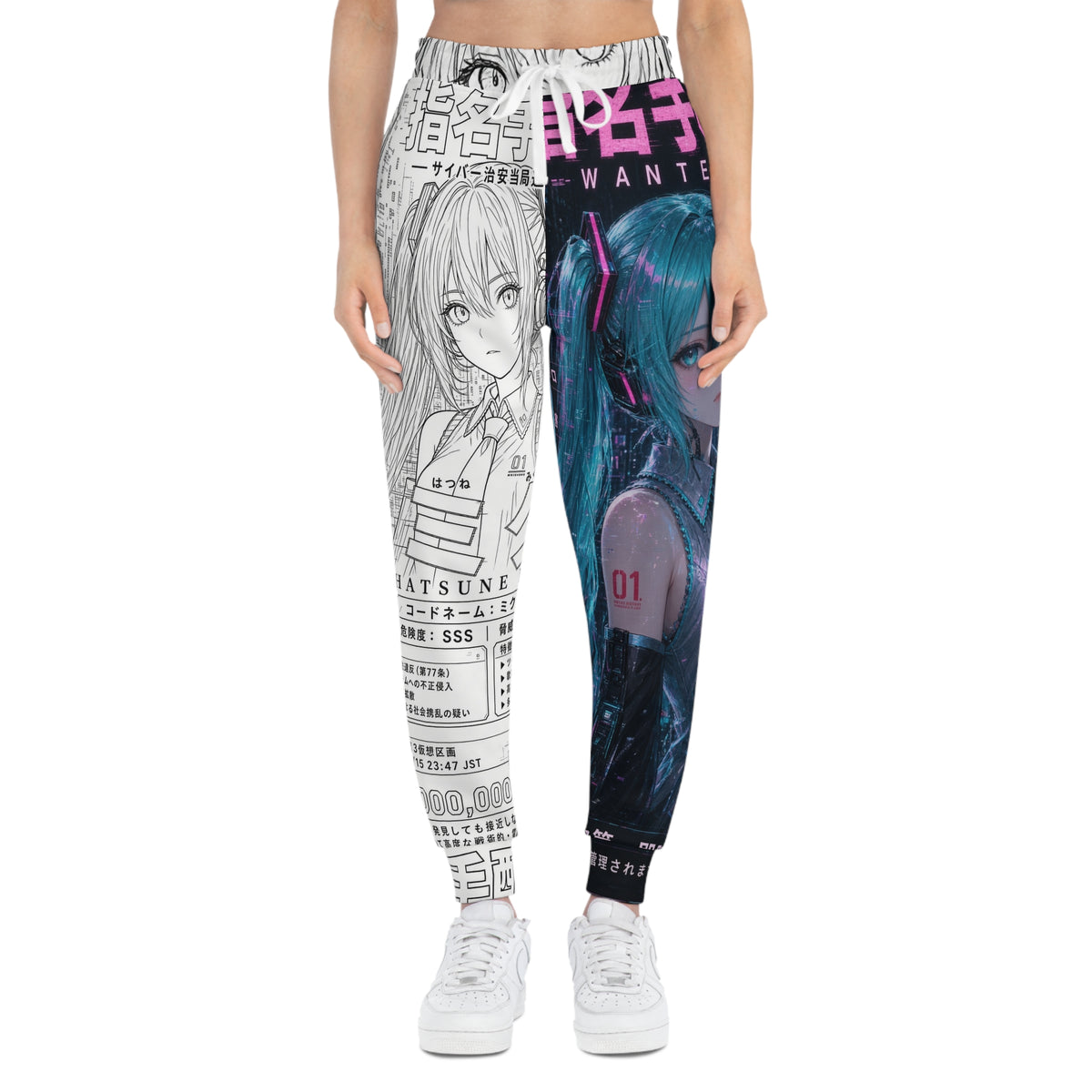 Teal Twin-Tail Anime Graphic Joggers – Cyber Idol Streetwear Sweatpants