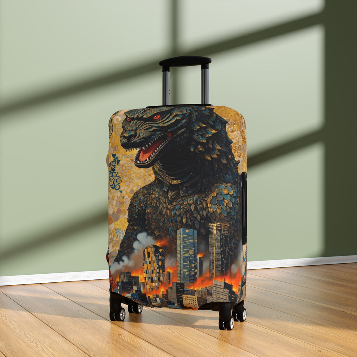 Art Nouveau Golden Monster Luggage Cover - Elastic Suitcase Protector for Travel