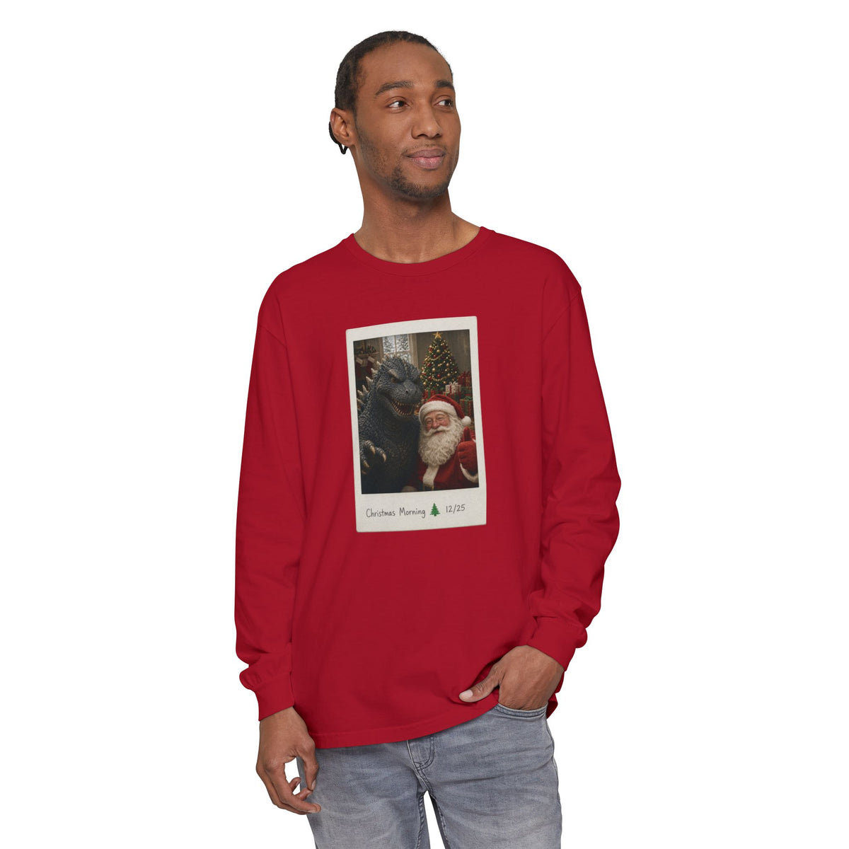 Christmas Morning Vintage Santa Long Sleeve T-Shirt – Cozy Garment-Dyed Woodland Christmas Tee