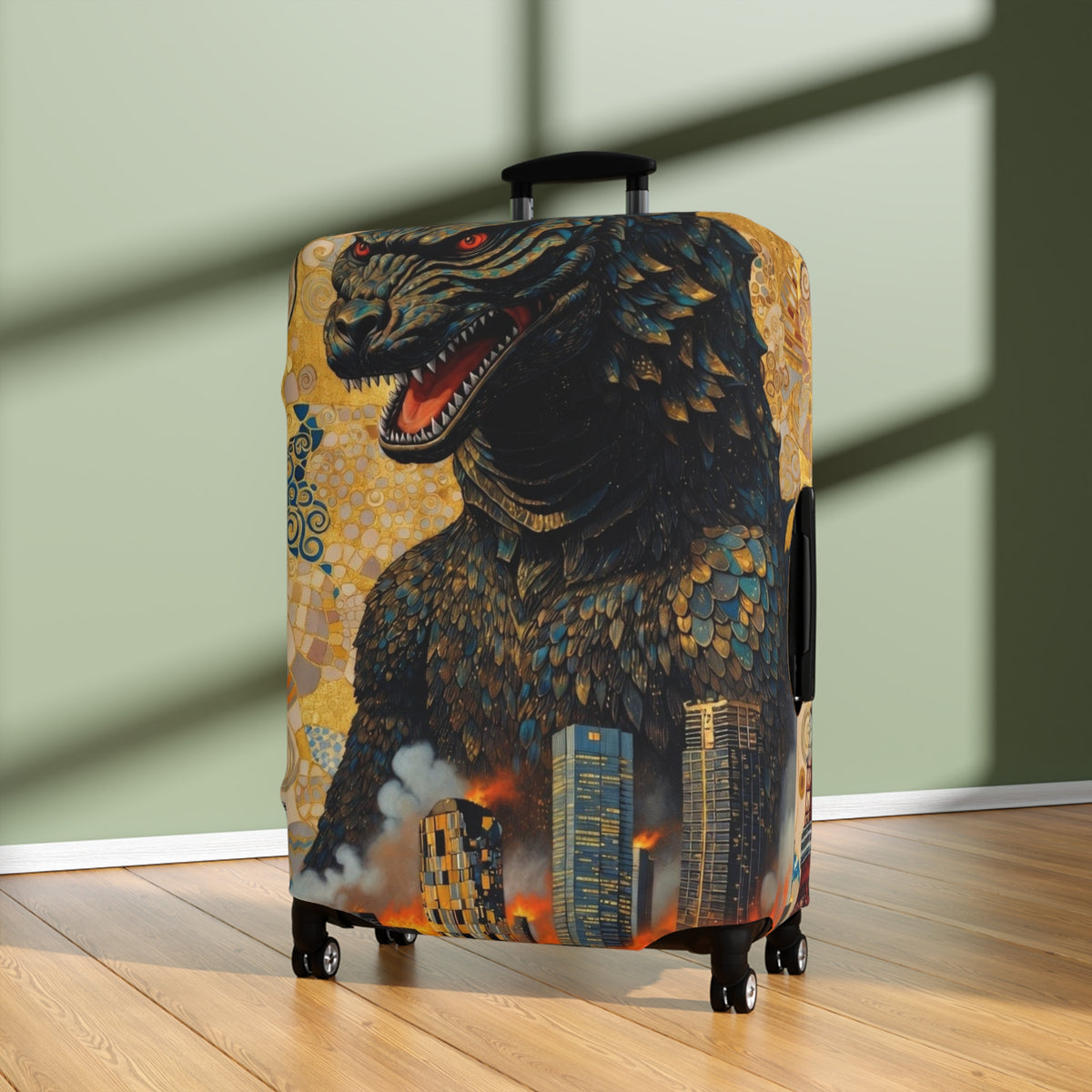 Art Nouveau Golden Monster Luggage Cover - Elastic Suitcase Protector for Travel