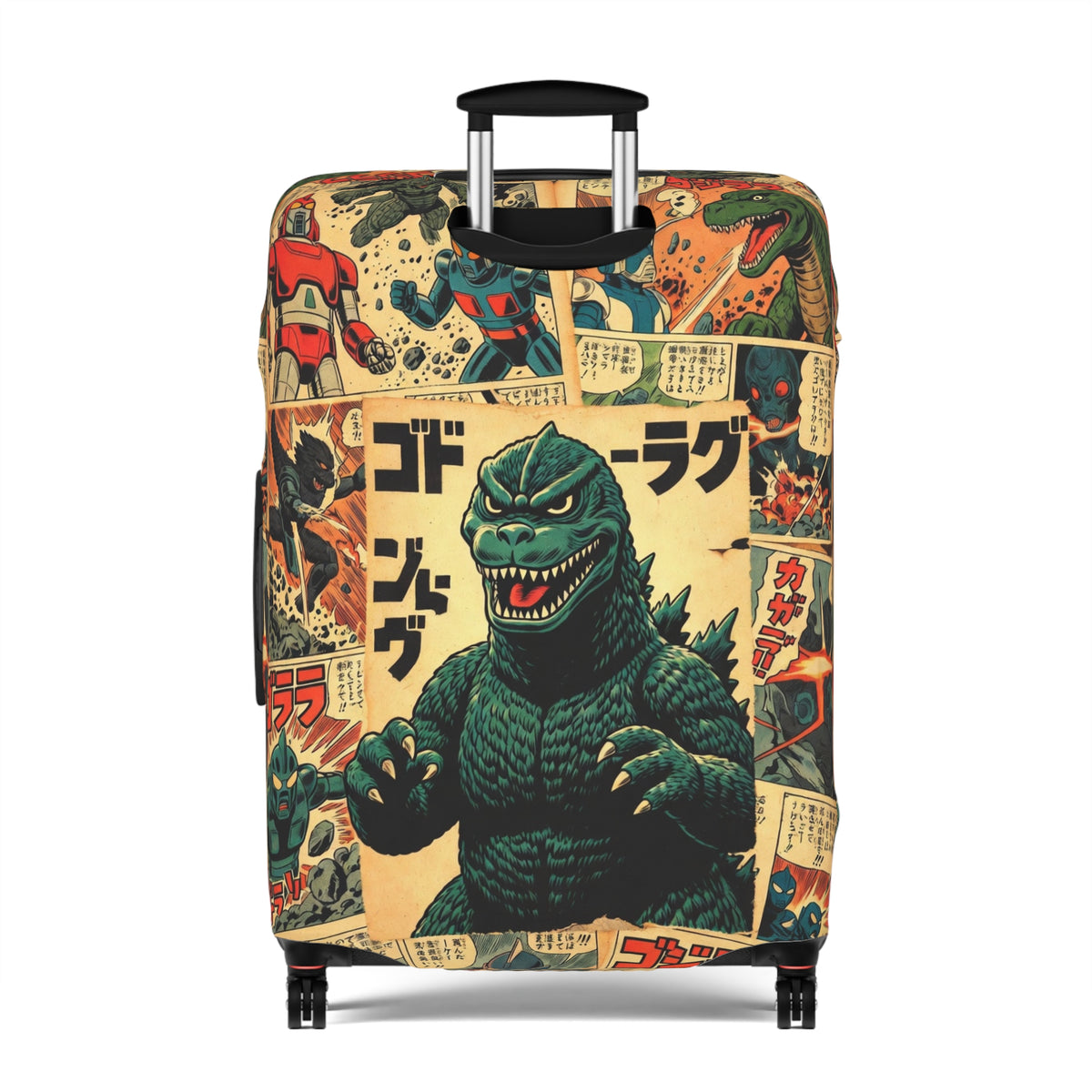Vintage Monster Collage Luggage Cover - Retro Suitcase Protector