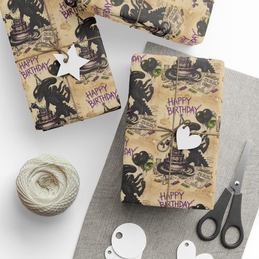 Funny Alien birthday wrapping paper 