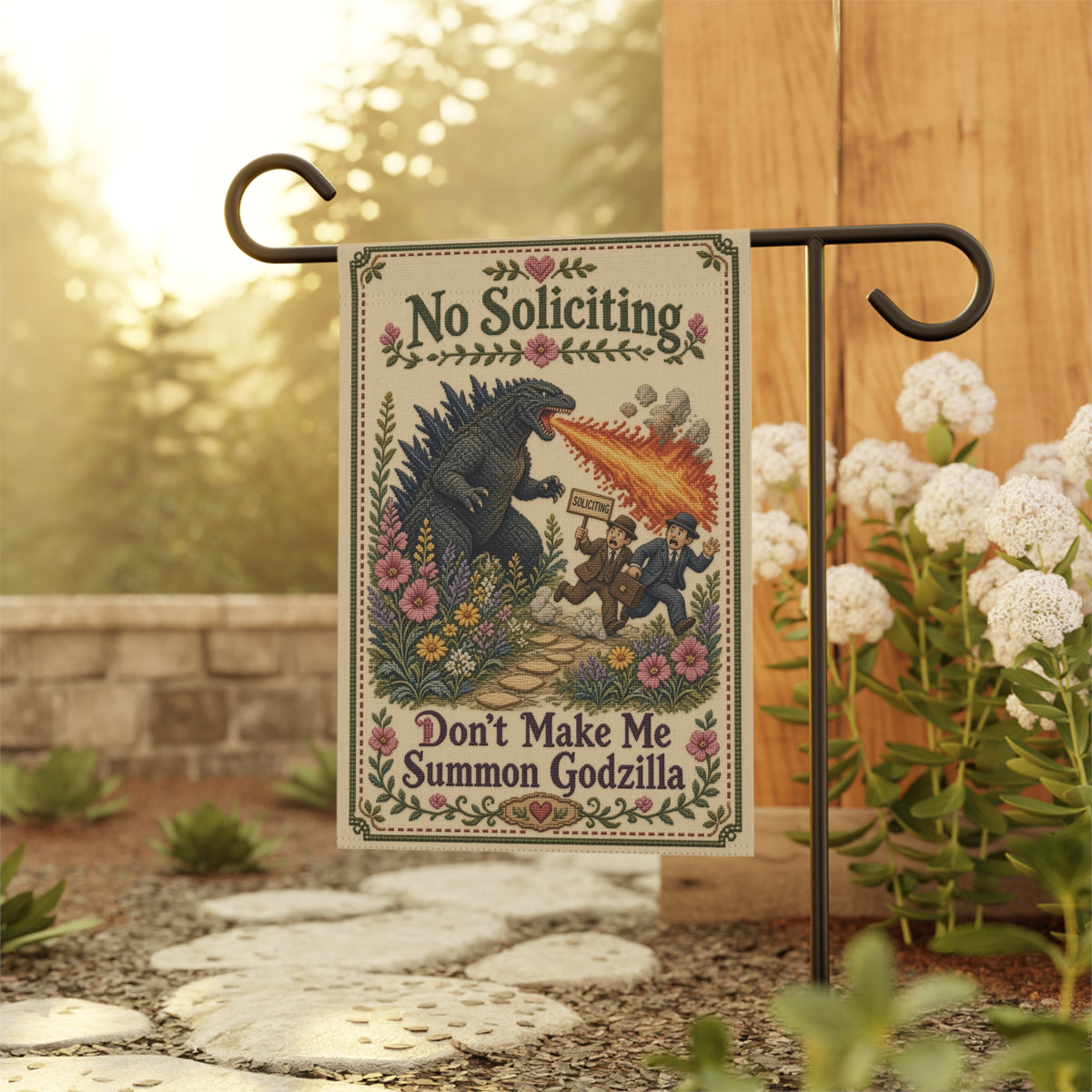 No Soliciting Funny Garden Flag - Don't Make Me Unleash The Giant Monster - Vintage Monster Garden Banner