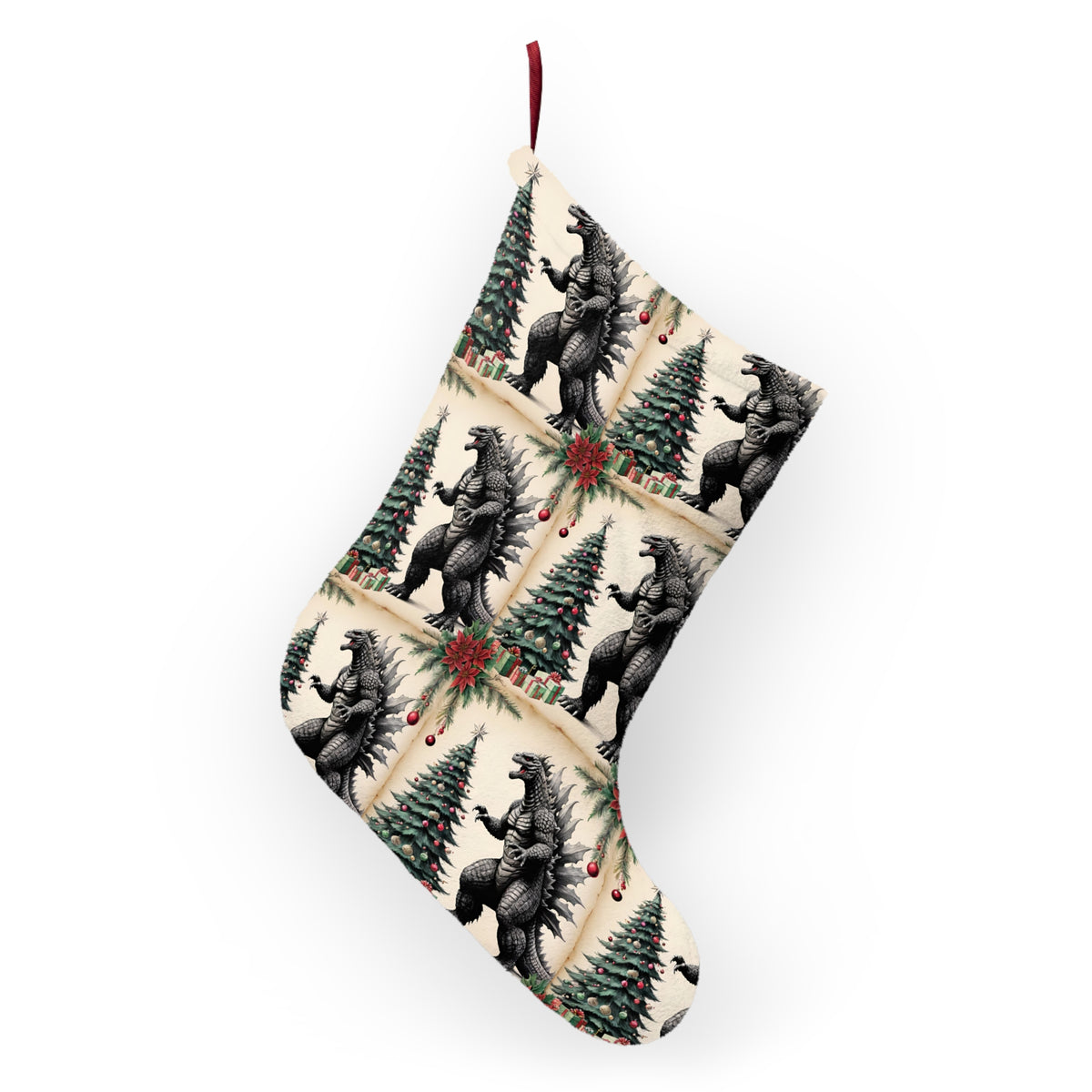 Vintage Giant Monster Christmas Stocking - Retro Kaiju Holiday Stocking for Teens, Dad Gift - Fun Christmas Decoration