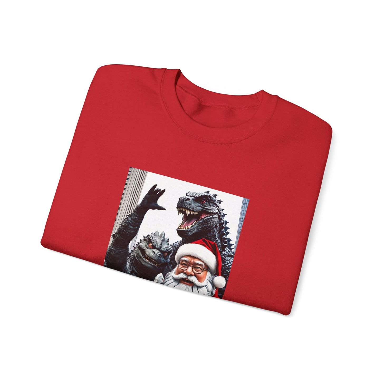 Santa with Godzilla Crewneck Sweatshirt