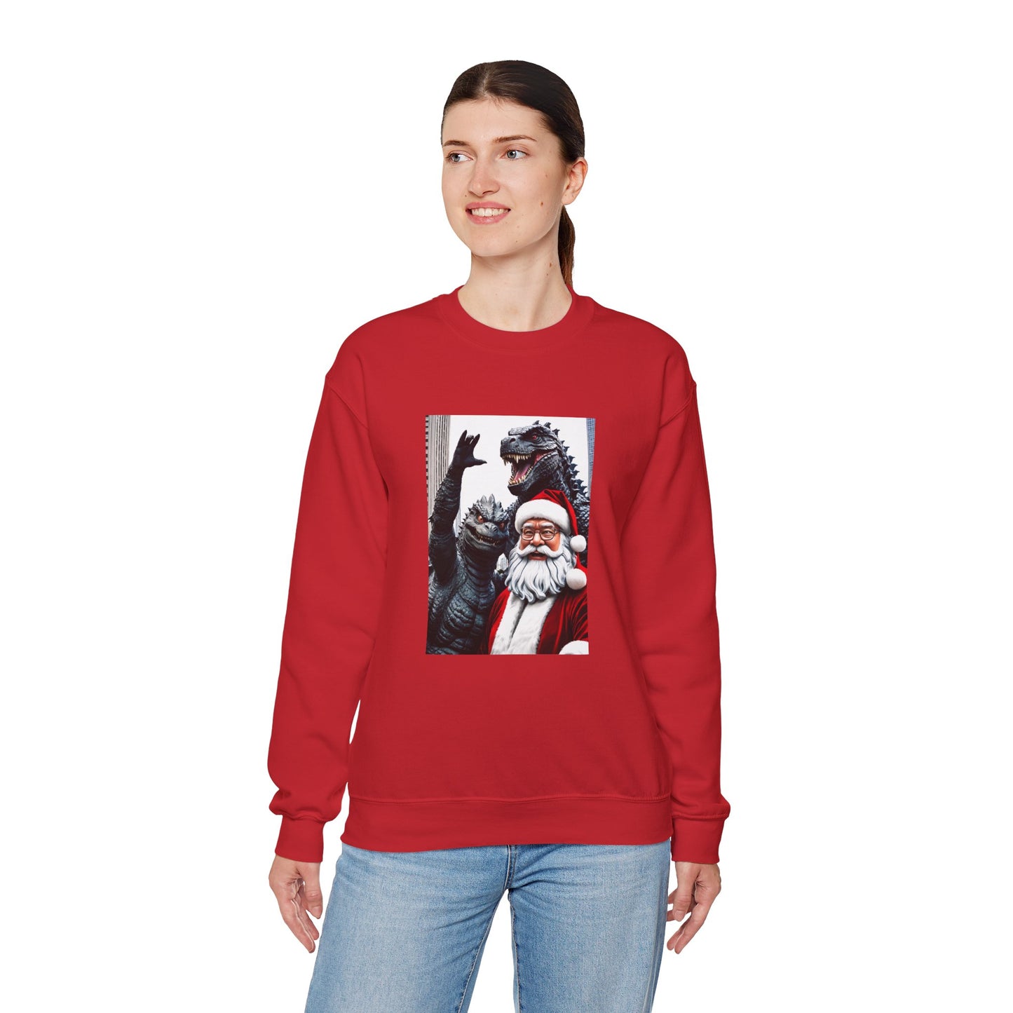 Santa with Godzilla Crewneck Sweatshirt