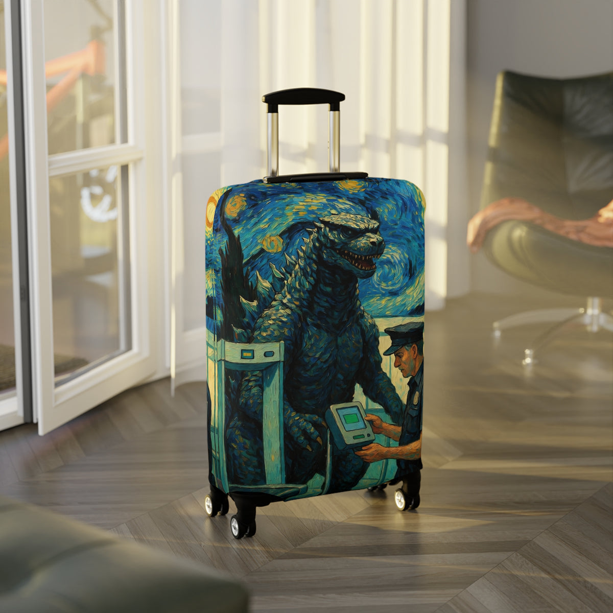 Funny Giant Monster Airport Suitcase Cover | Surreal Night Sky Luggage Protector