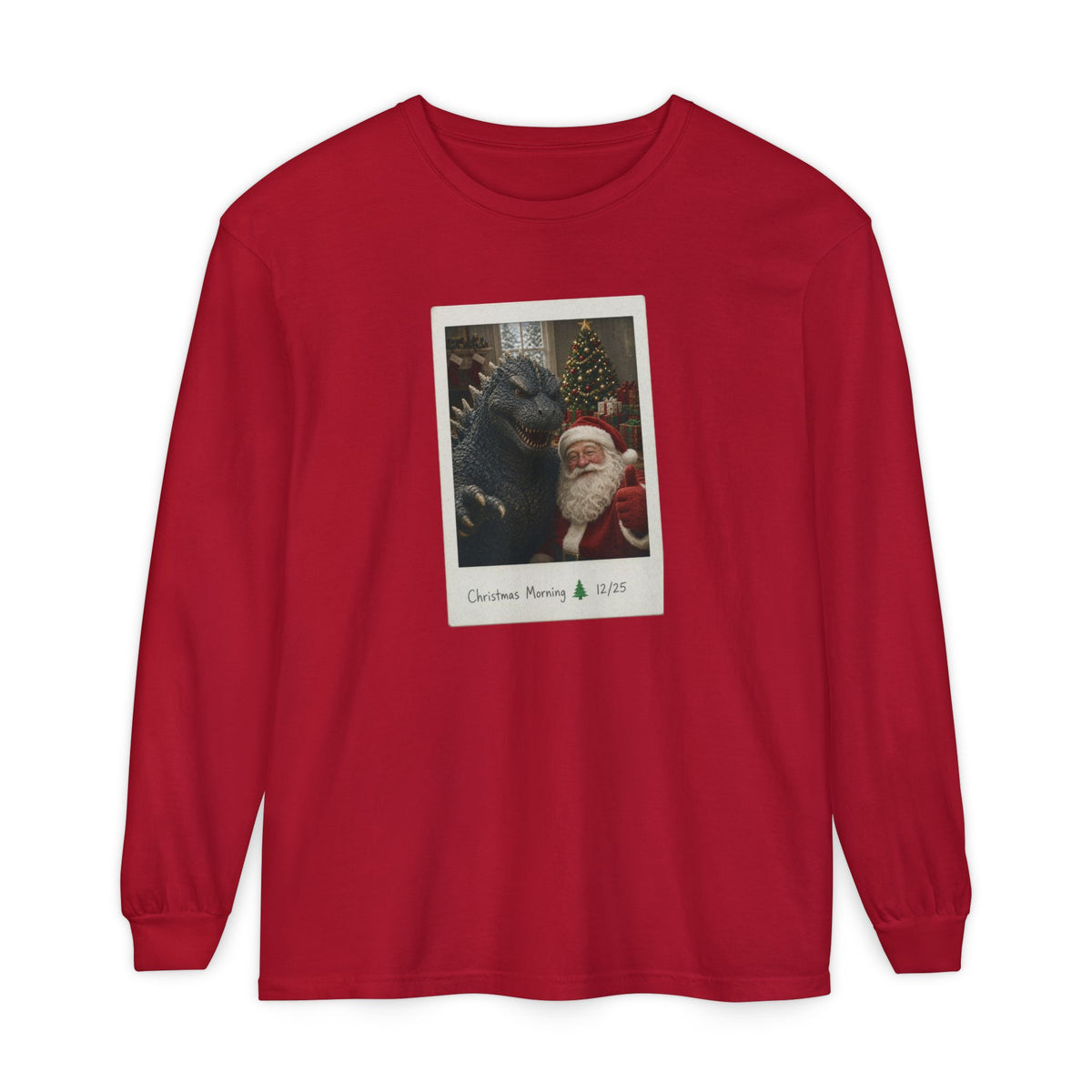 Christmas Morning Vintage Santa Long Sleeve T-Shirt – Cozy Garment-Dyed Woodland Christmas Tee